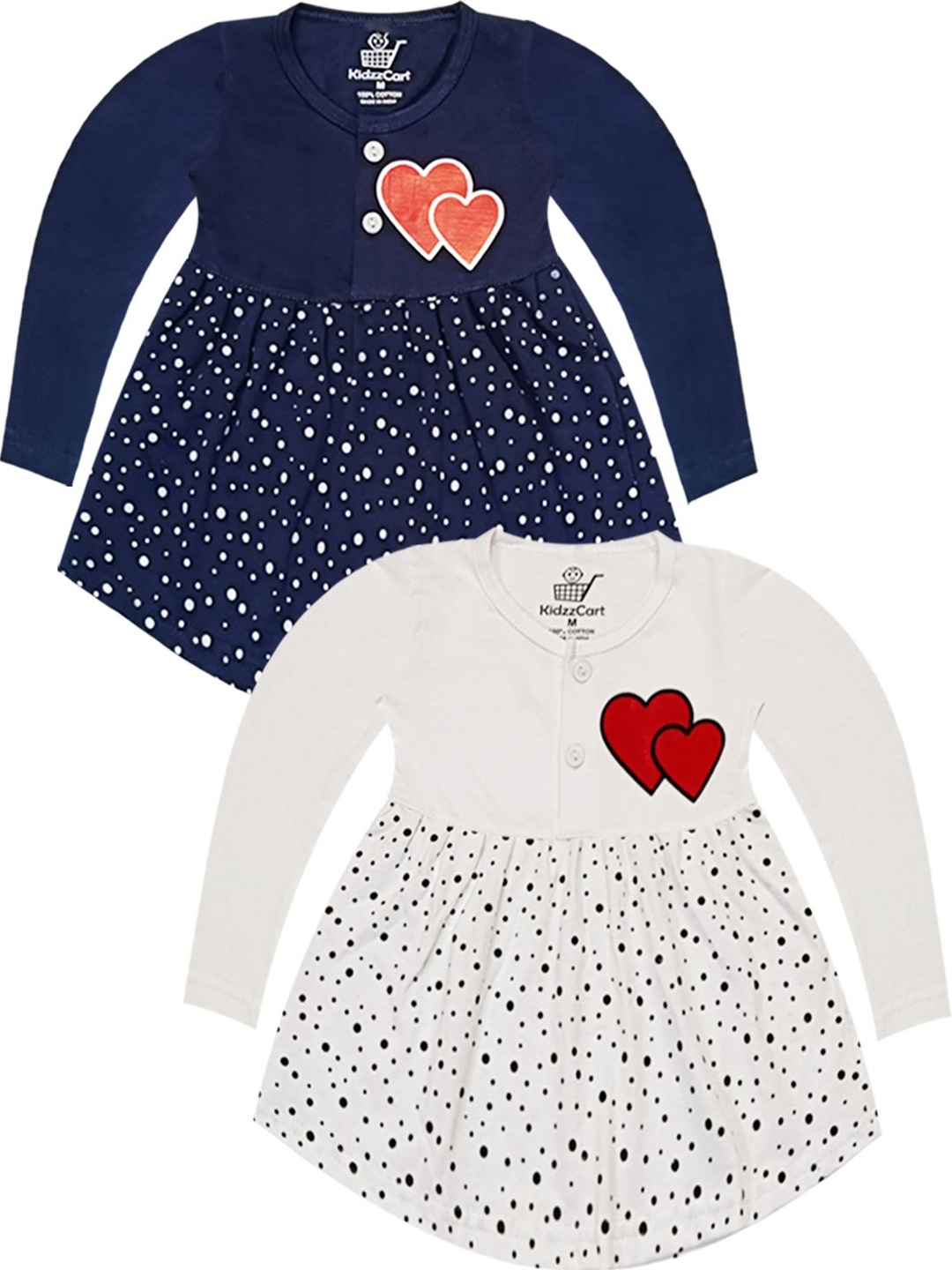 

KidzzCart Girls Pack Of 2 Polka Dots Printed Fit & Flare Dress, Blue