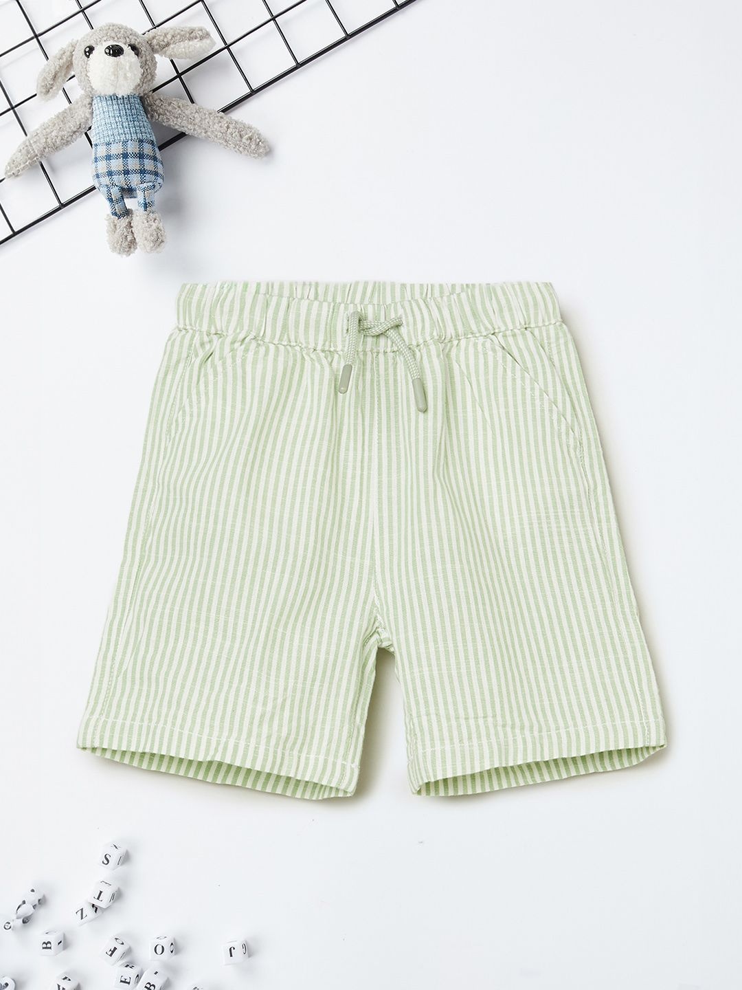 

max Boys Striped Regular Fit Cotton Shorts, Green