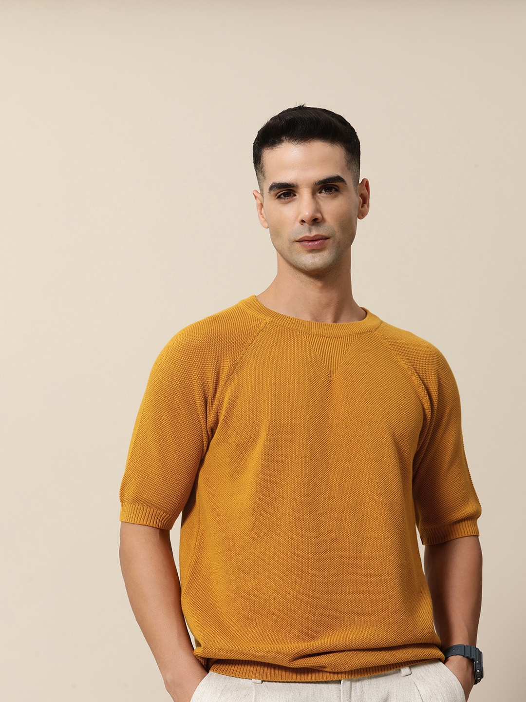 

Mr Bowerbird Pure Cotton Solid Casual T-shirt, Mustard