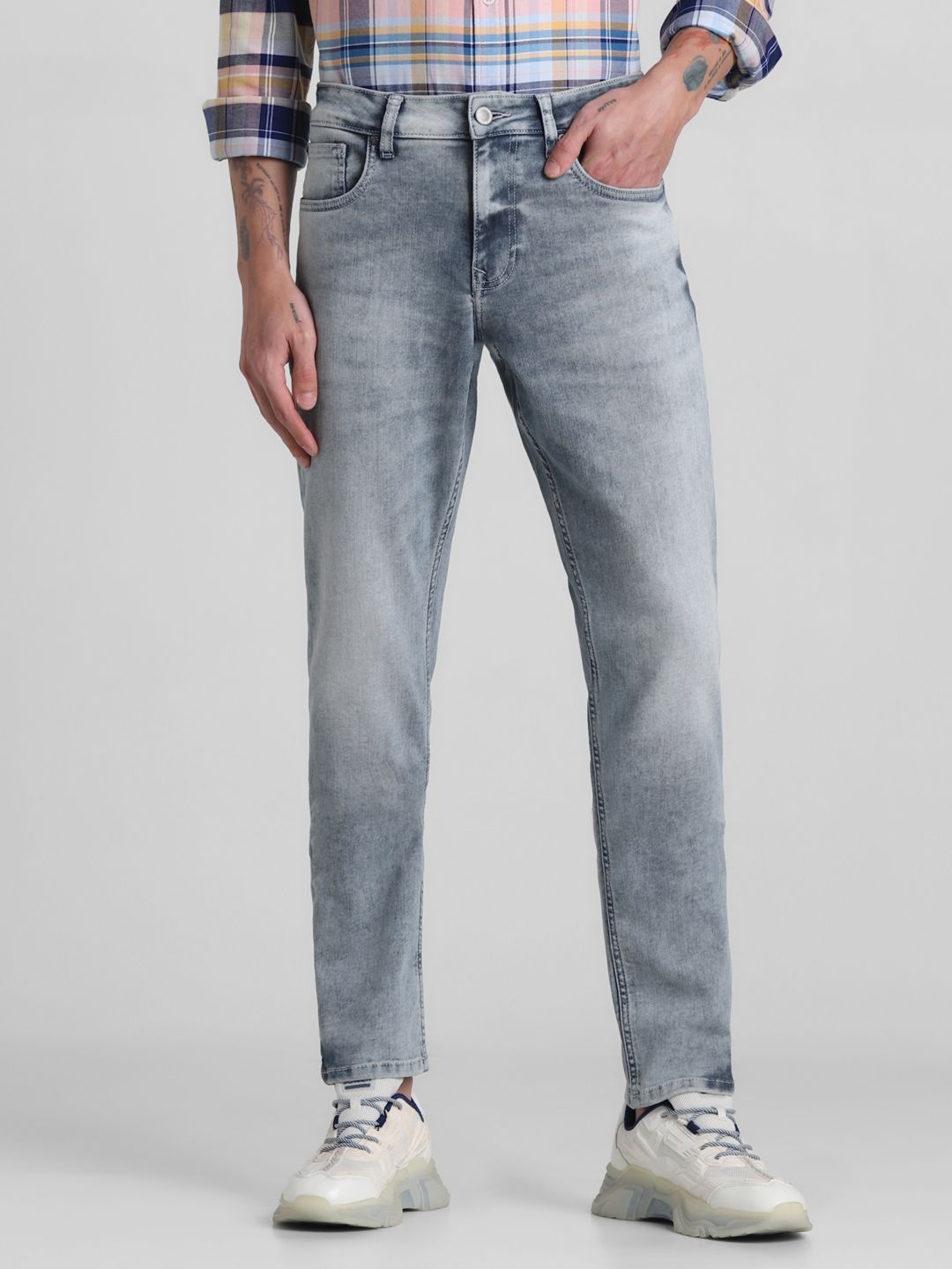 

Jack & Jones Men Mid-Rise Heavy Fade Stretchable Jeans, Blue