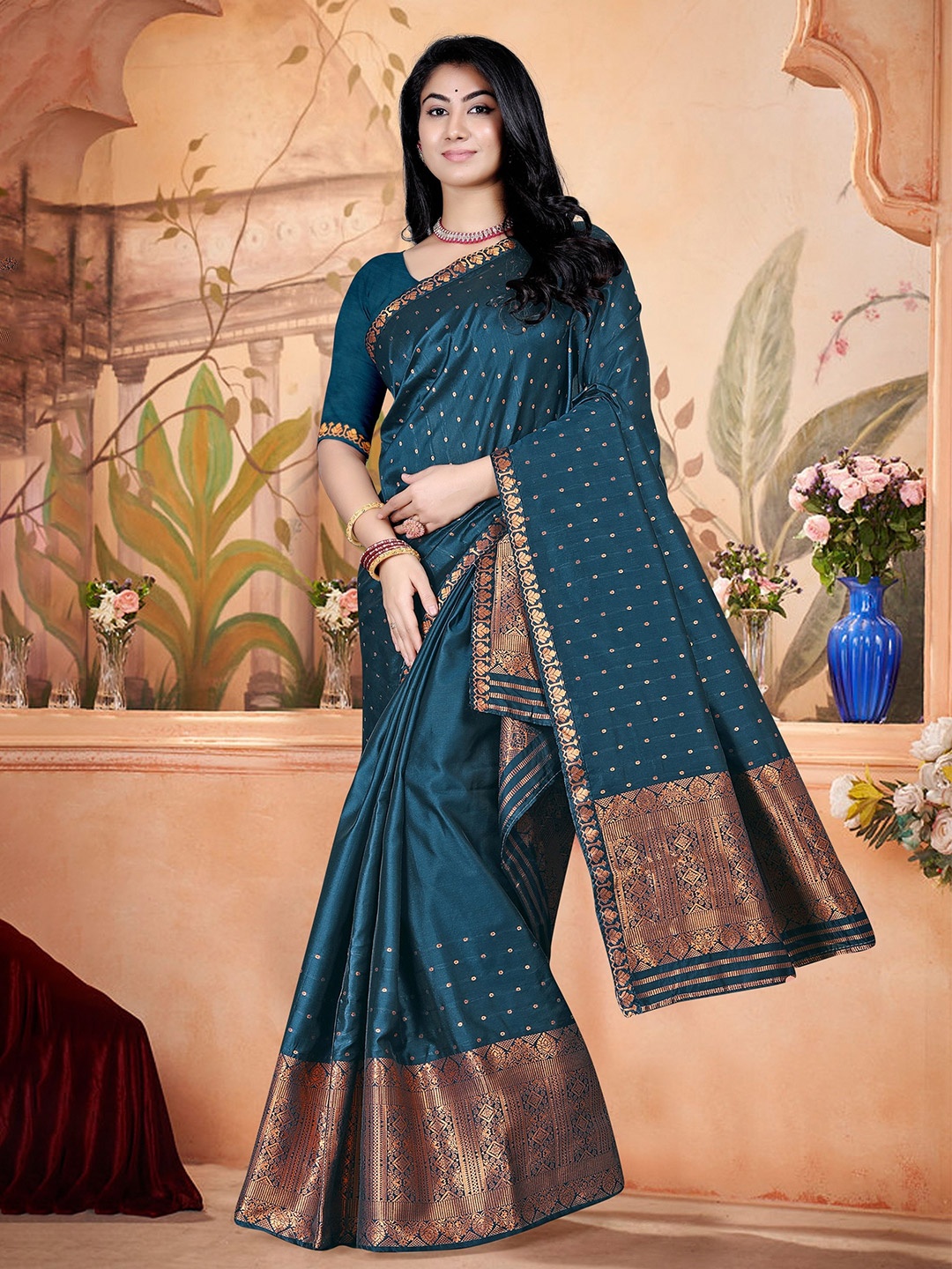 

KAMDAR Women Poly Pat Silk Assamese Mekhela Sador Saree, Teal
