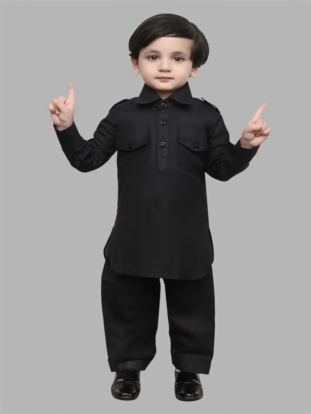 

TADEO Boys Shirt Collar Pure Cotton Kurta with Pyjamas, Black
