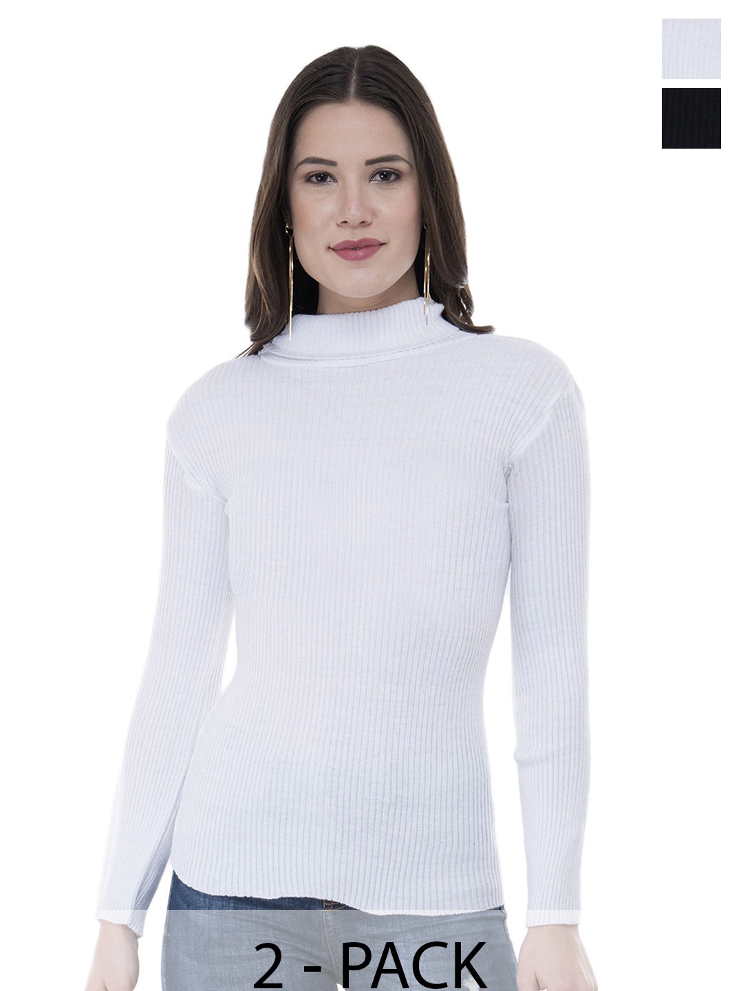 

IndiWeaves Women Pack Of 2 Ribbed Woollen Pullover with Applique Detail, White