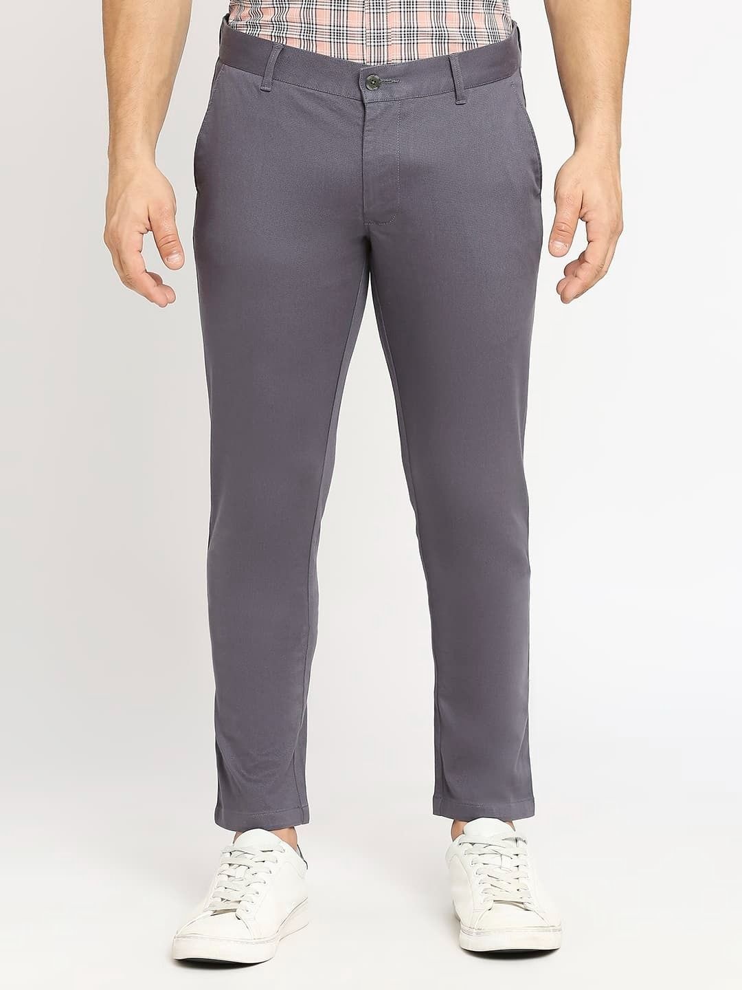 

Basics Men Cotton Skinny Fit Low-Rise Regular Trousers, Grey