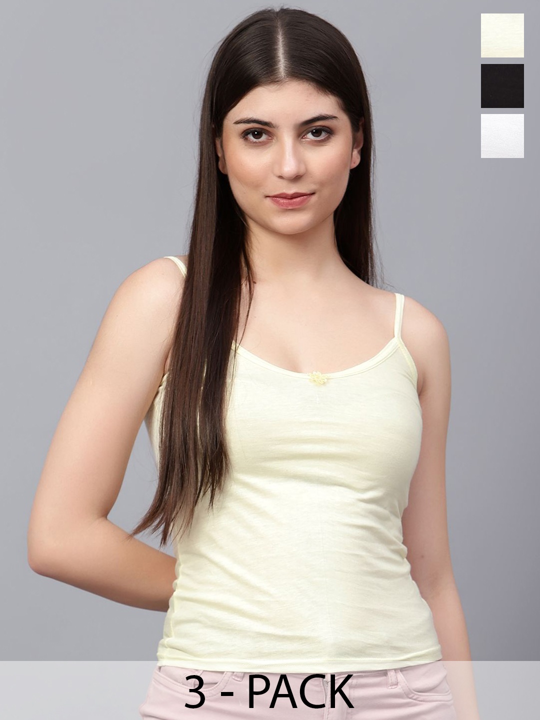 

Moda Rapido Women Pack of 3 Pure Cotton Camisole, Cream