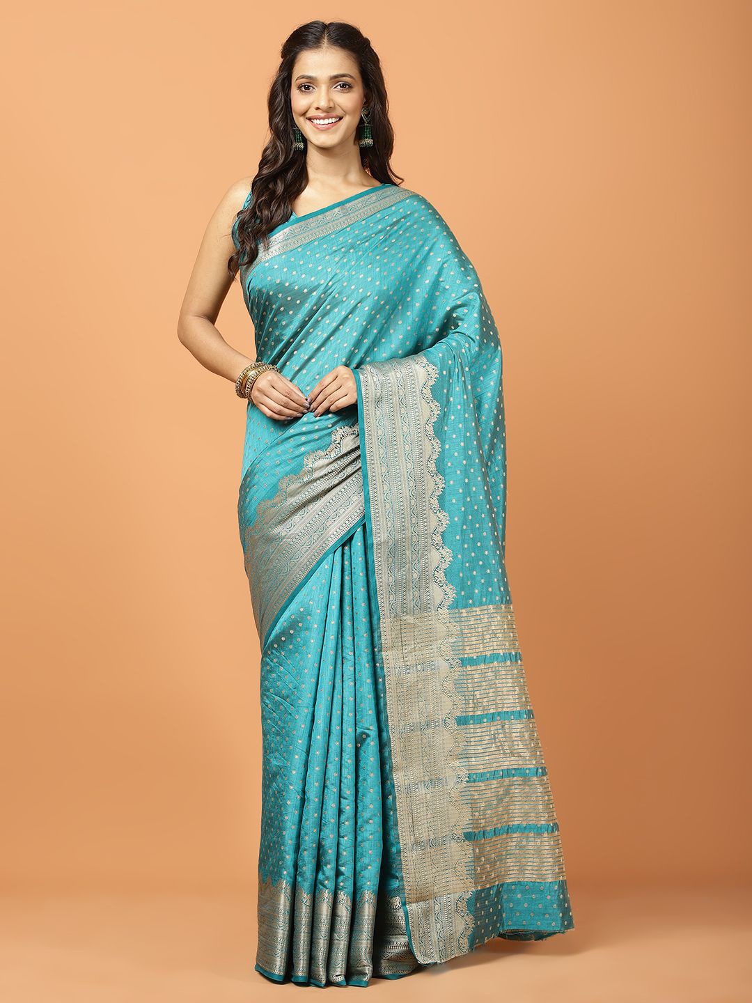 

Meena Bazaar Woven Design Zari Art Silk Saree, Blue