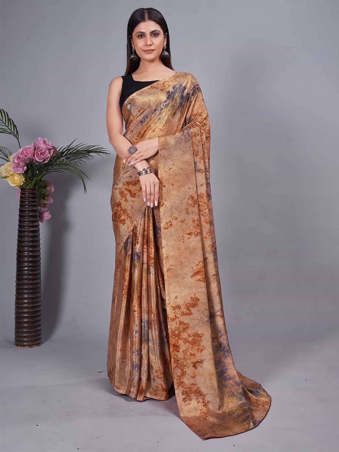 

DIVASTRI Pure Chiffon Ready to Wear Saree, Brown