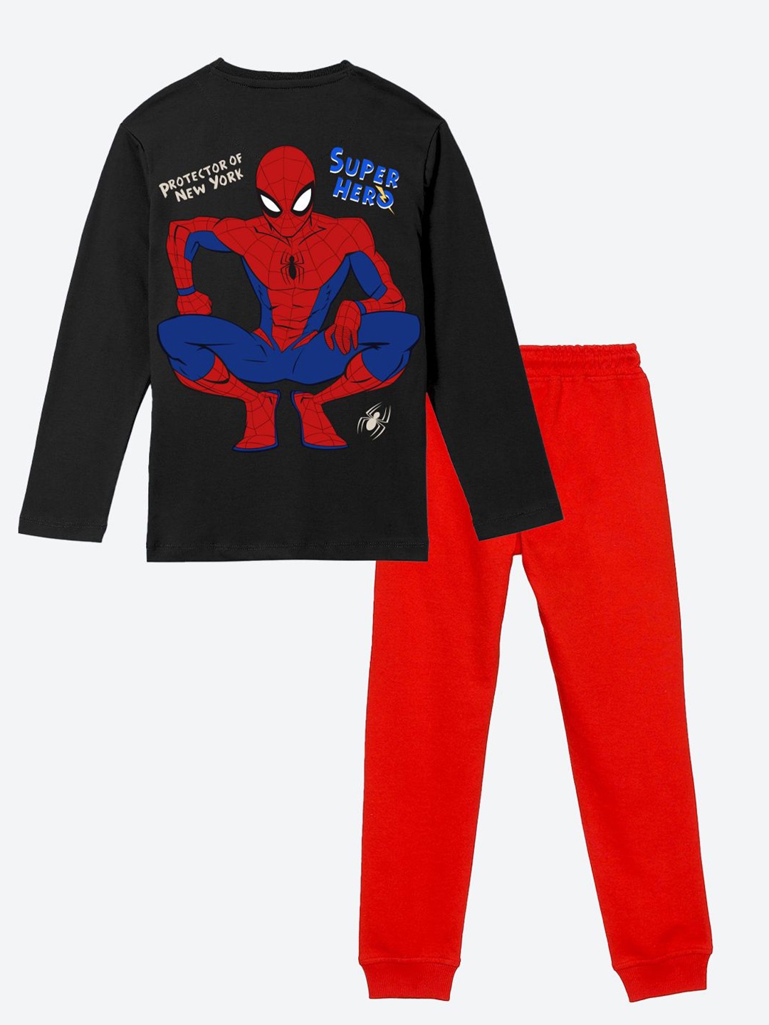 

YK Marvel Boys Spider-Man Graphic Printed T-shirt With Jogger, Black