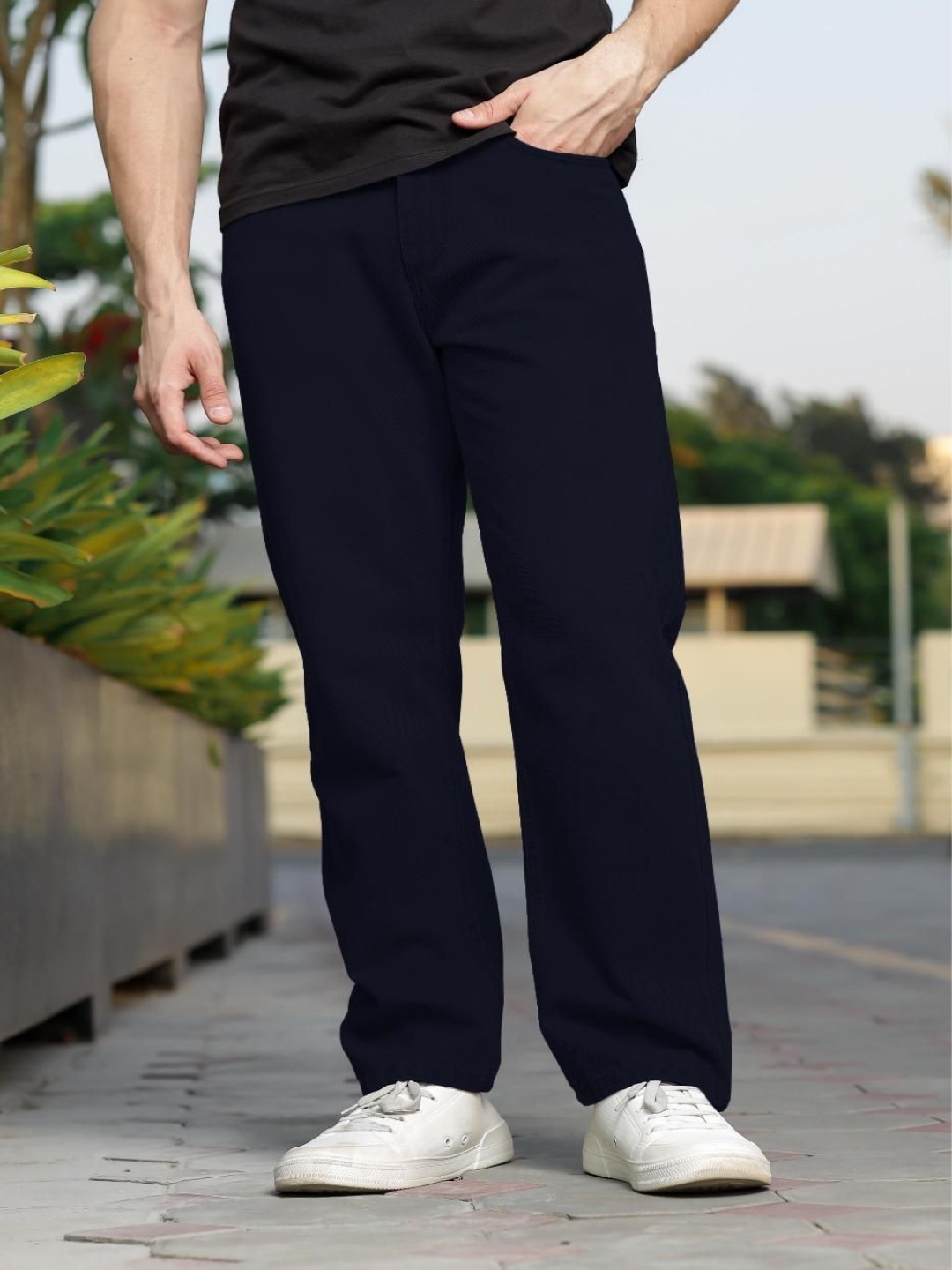 

RAGZO Men Mid-Rise Baggy Jeans, Navy blue