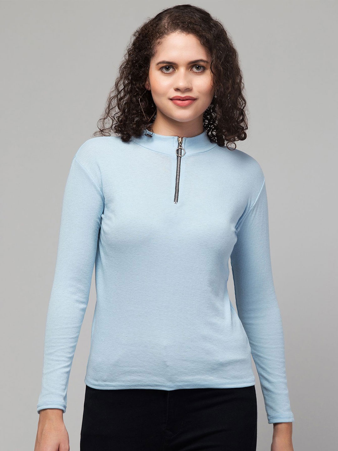 

STYLE PREZONE Women Mock Collar Sweatshirts, Turquoise blue