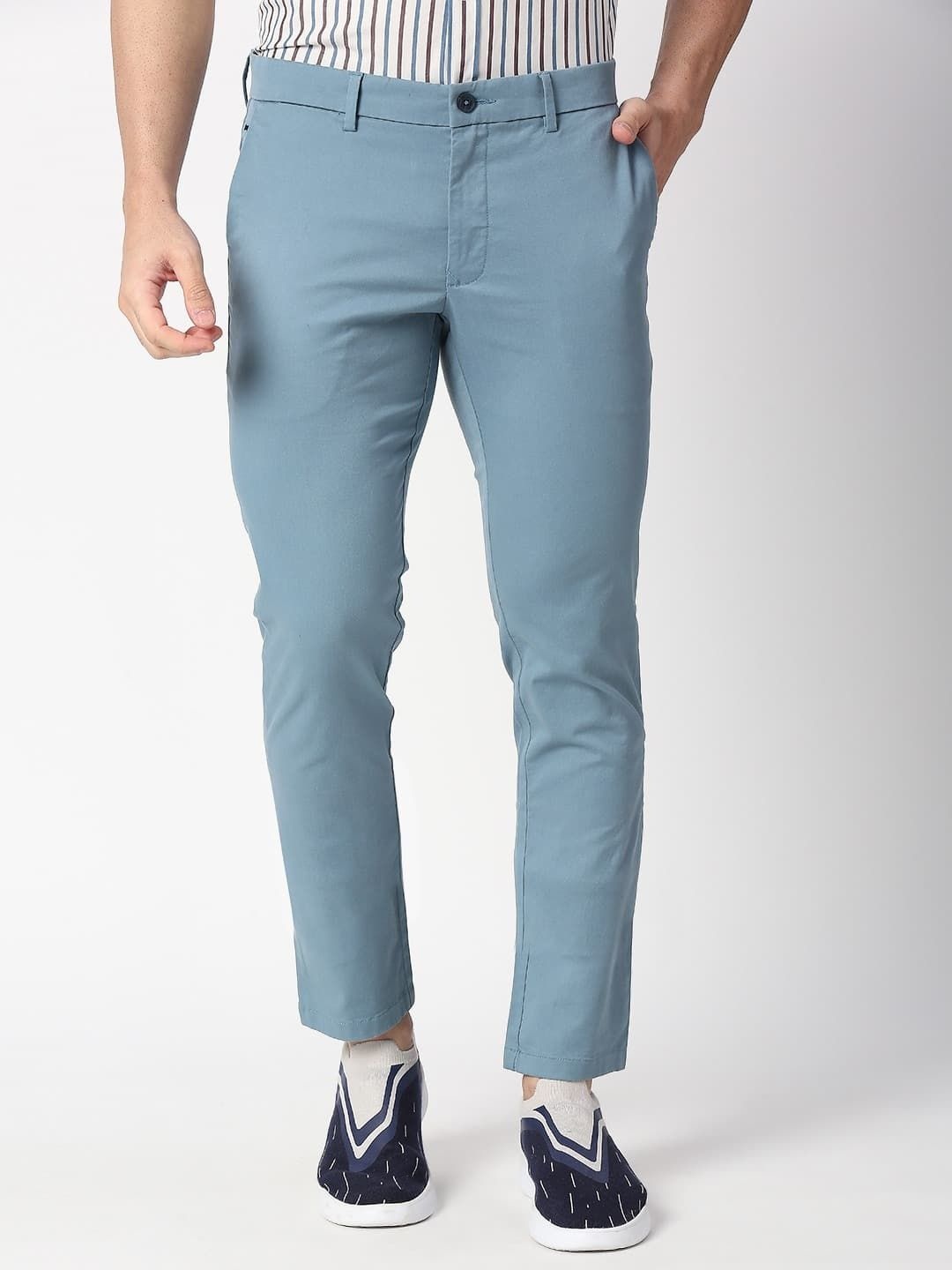 

Basics Men Tapered Fit Mid-Rise Formal Trousers, Blue
