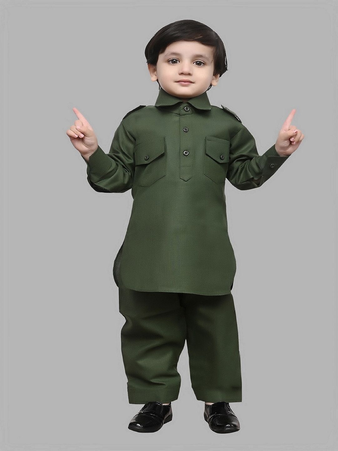 

TADEO Boys Shirt Collar Pure Cotton Kurta with Pyjamas, Green