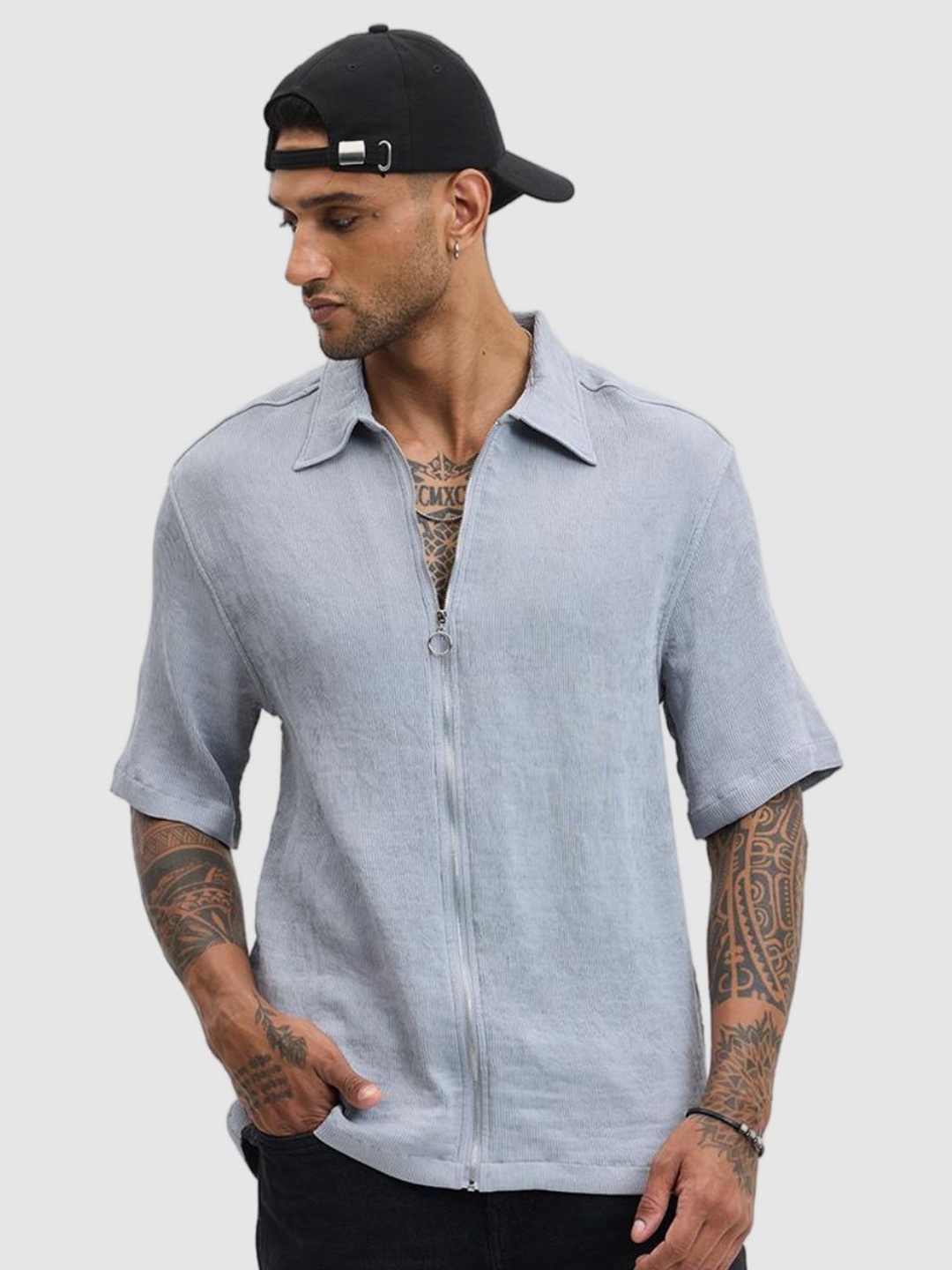 

Snitch Men Relaxed Fit Spread Collar Solid Casual Shirt, Grey
