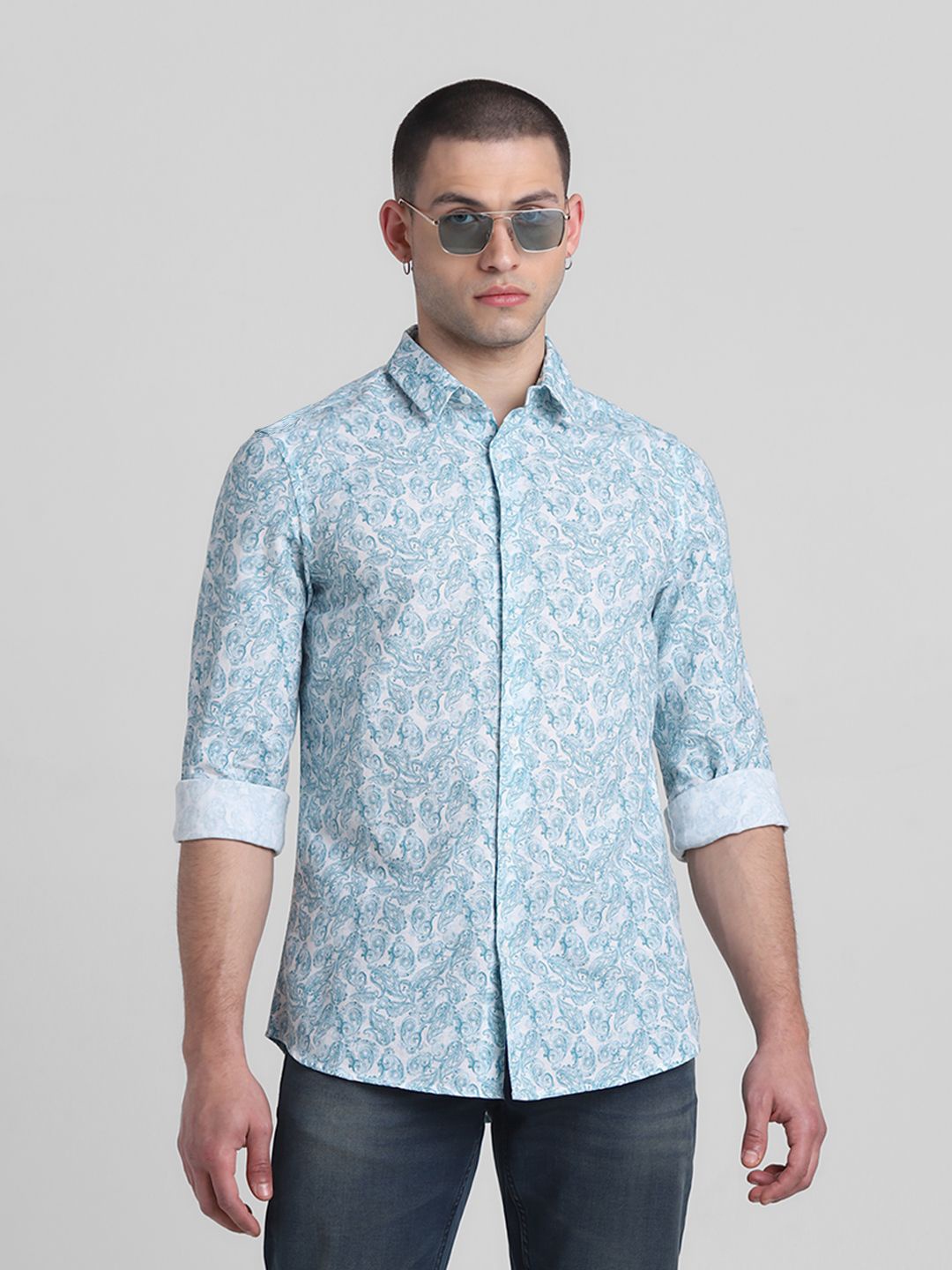 

Jack & Jones Men Spread Collar Floral Printed Cotton Casual Shirt, White