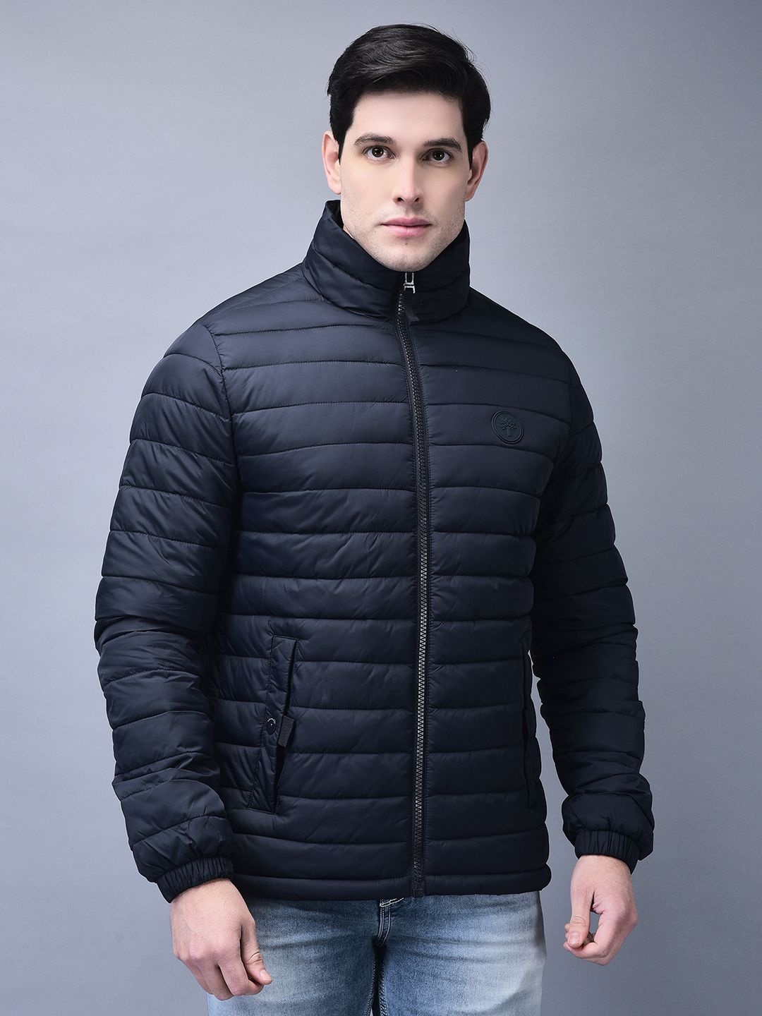 

Woodland Men Mock Collar Solid Casual Padded Jacket, Navy blue