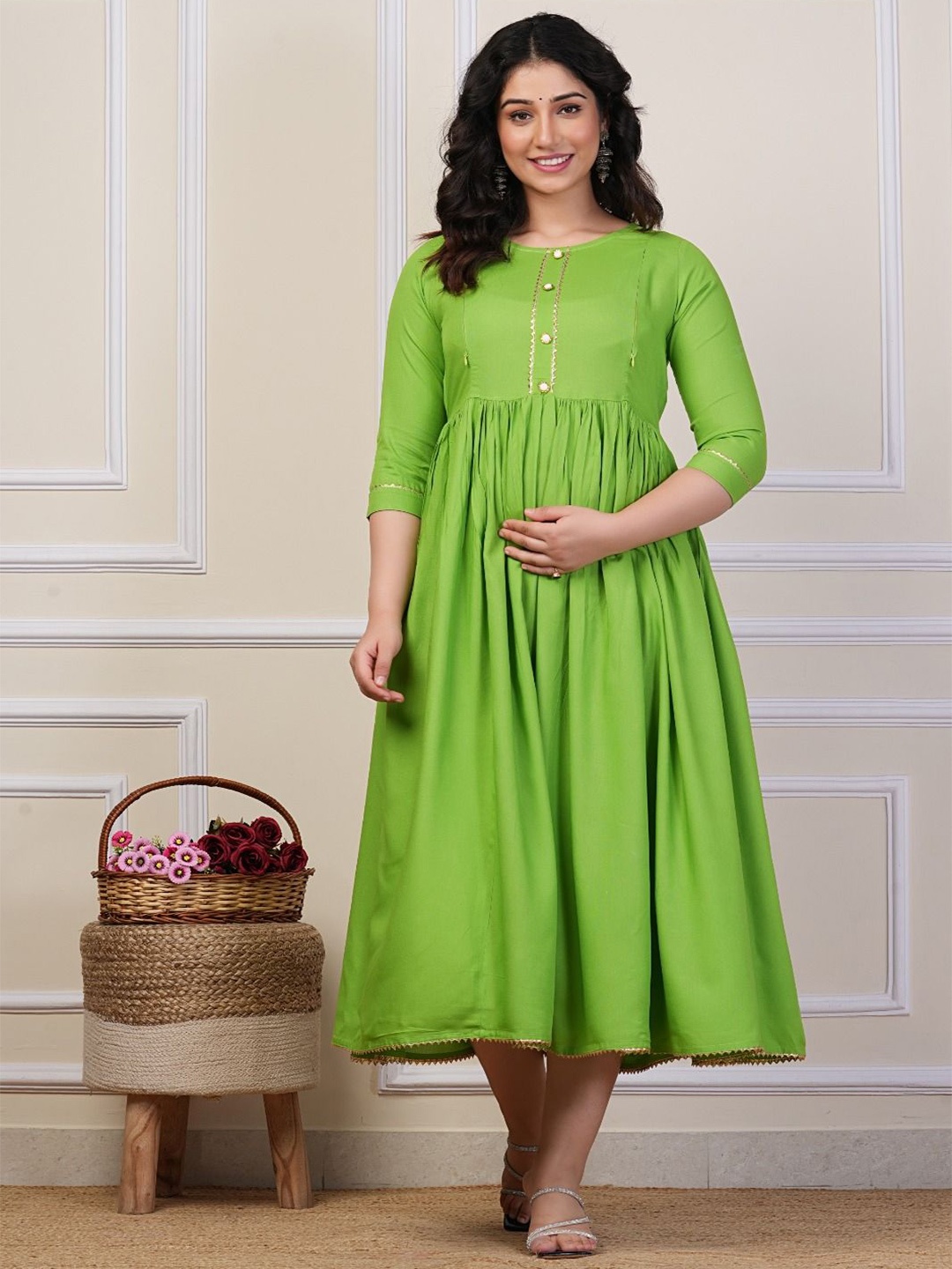 

Pristyle Women Maternity Fit and Flare Dress, Green