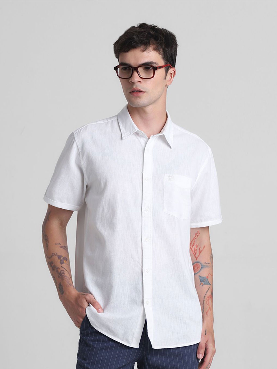 

Jack & Jones Men Spread Collar Solid Cotton Casual Shirt, White