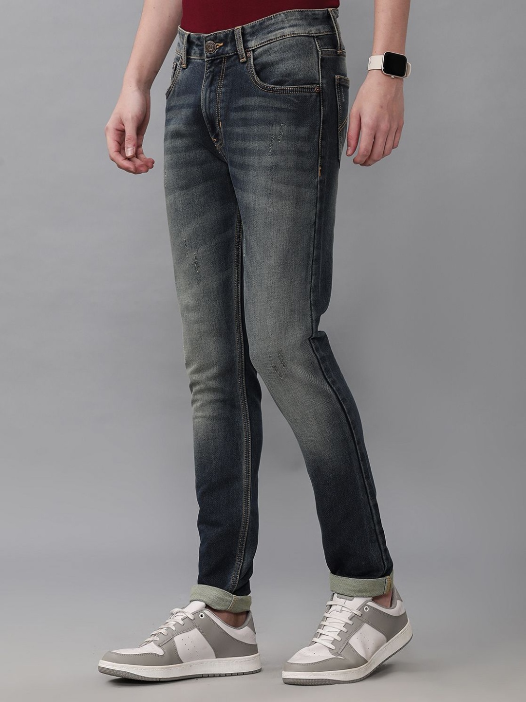 

Double Two Men Cotton Lean Slim Fit Heavy Fade Jeans, Black