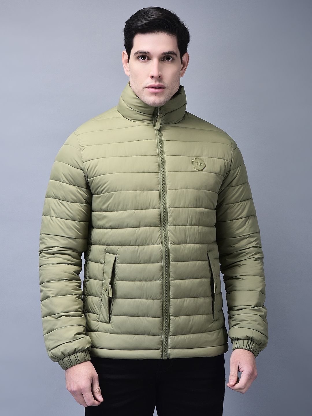 

Woodland Men Mock Collar Solid Casual Puffer Jacket, Olive