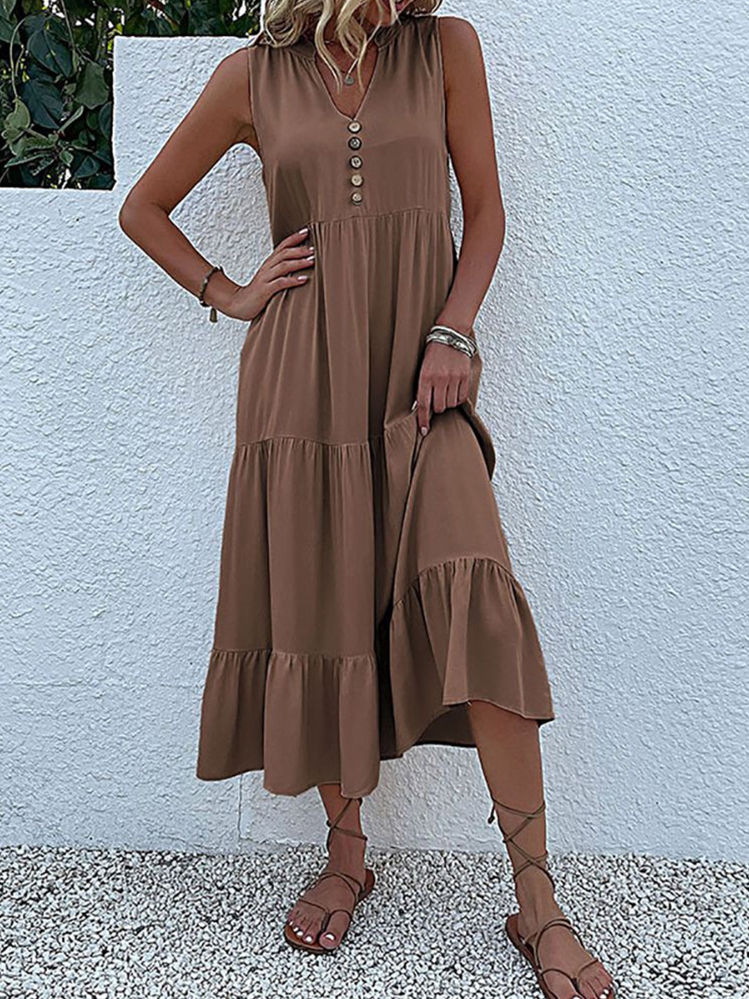 

StyleCast x Revolte Women A-Line Dress, Coffee brown