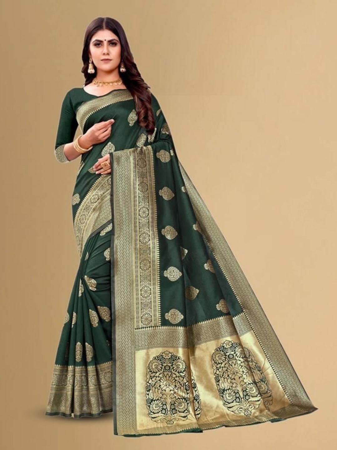 

SHRIMAY Woven Design Banarasi Saree, Green