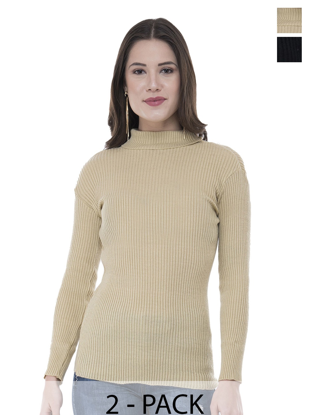 

IndiWeaves Women Ribbed Woollen Pullover with Applique Detail, Black