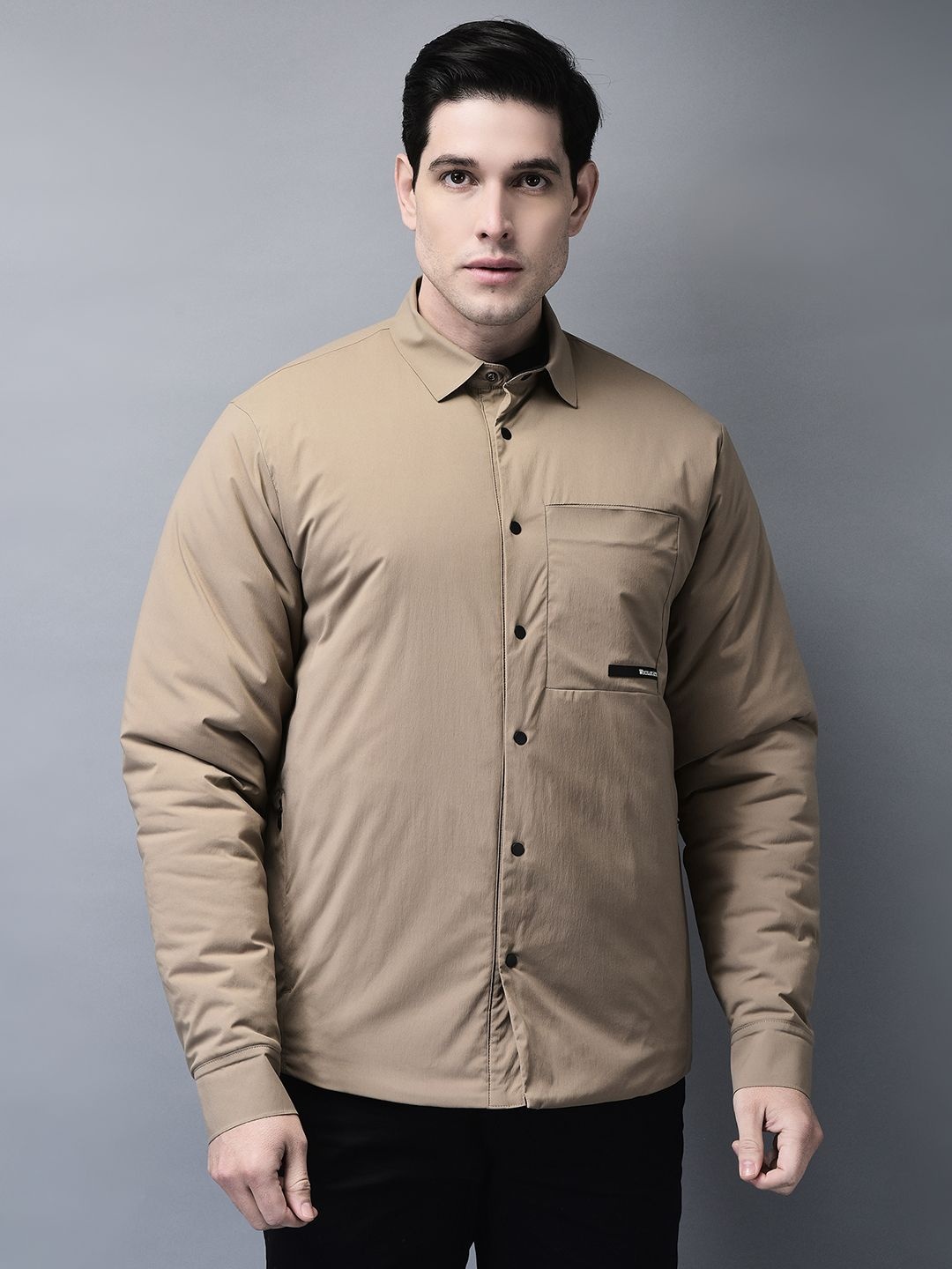 

Woodland Men Spread Collar Solid Casual Padded Jacket, Brown