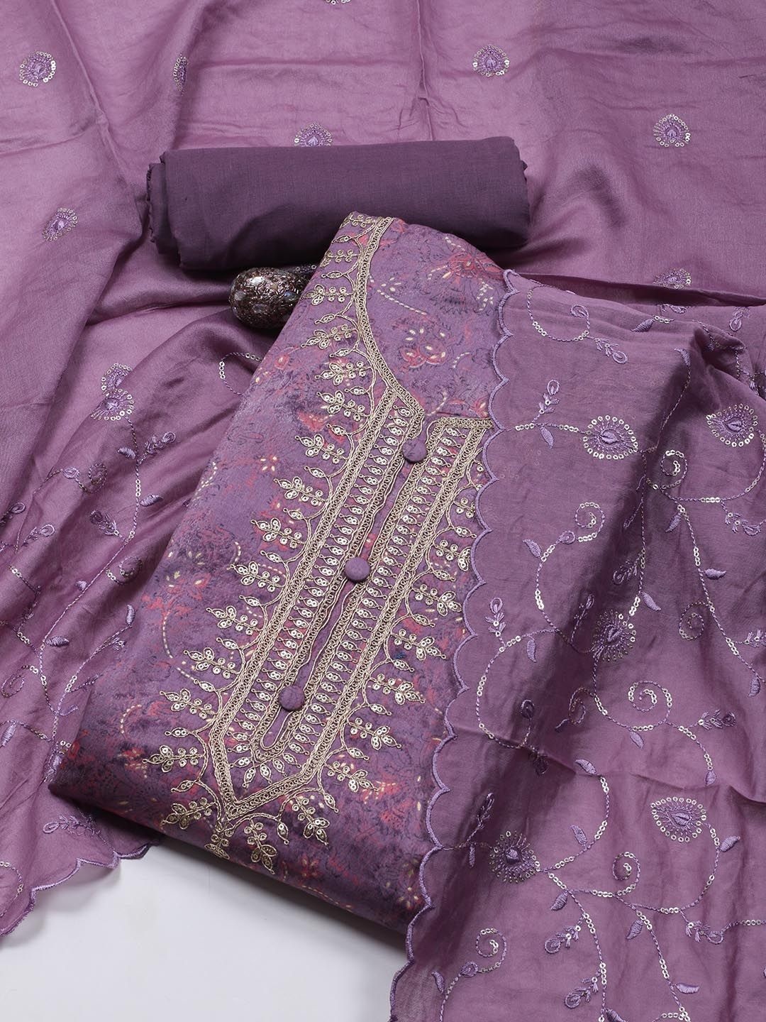 

Meena Bazaar Ethnic Motifs Embroidered Unstitched Dress Material, Mauve