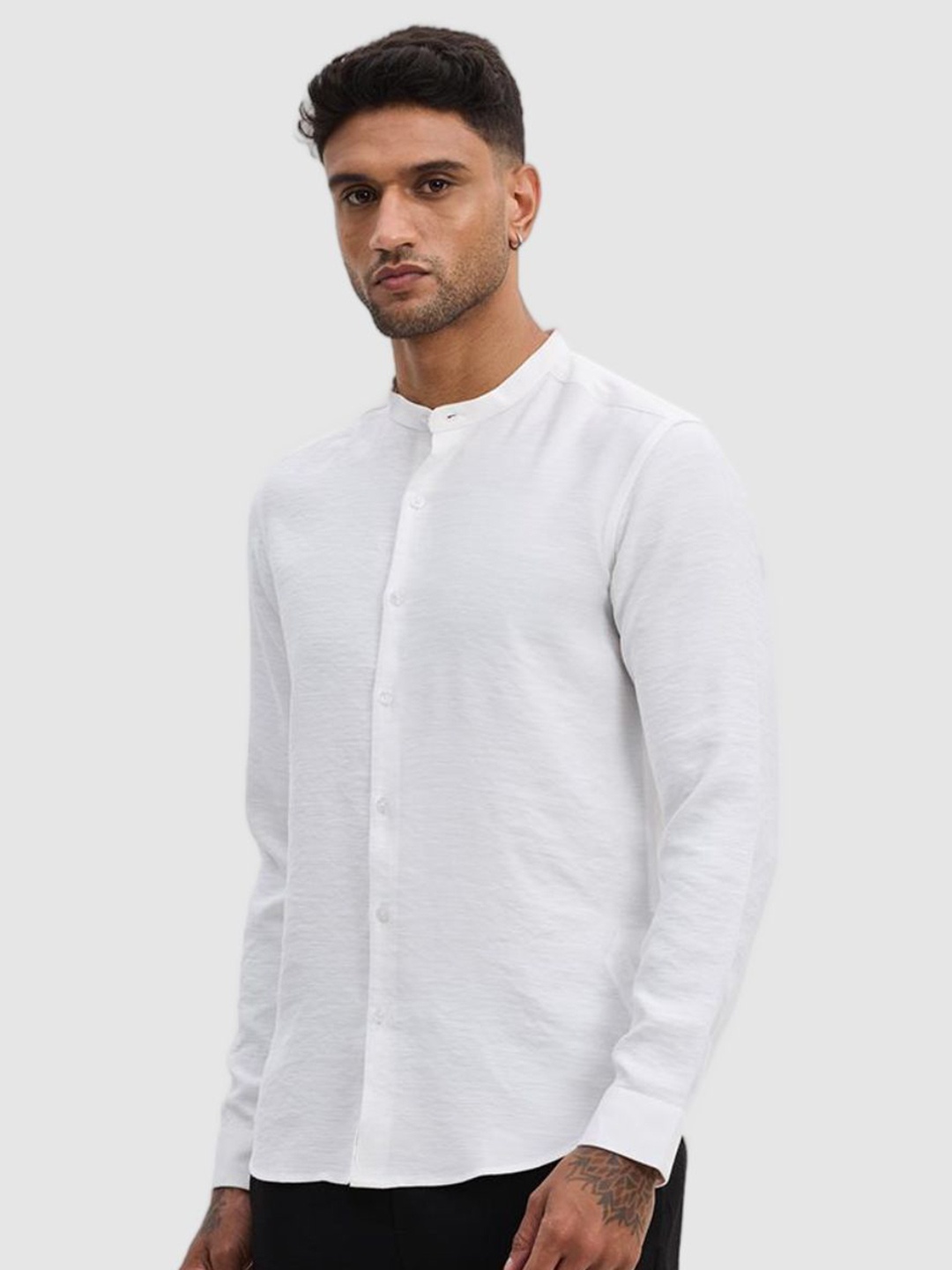 

Snitch Men Smart Fit Band Collar Solid Casual Shirt, White