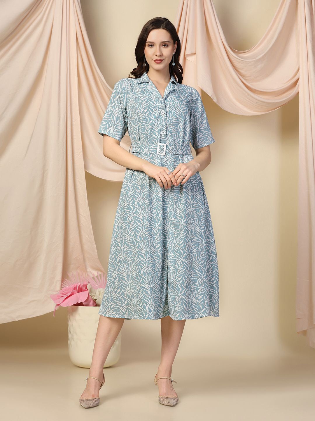 

Moda Rapido Women Floral Printed Fit & Flare Midi Dress, Sea green