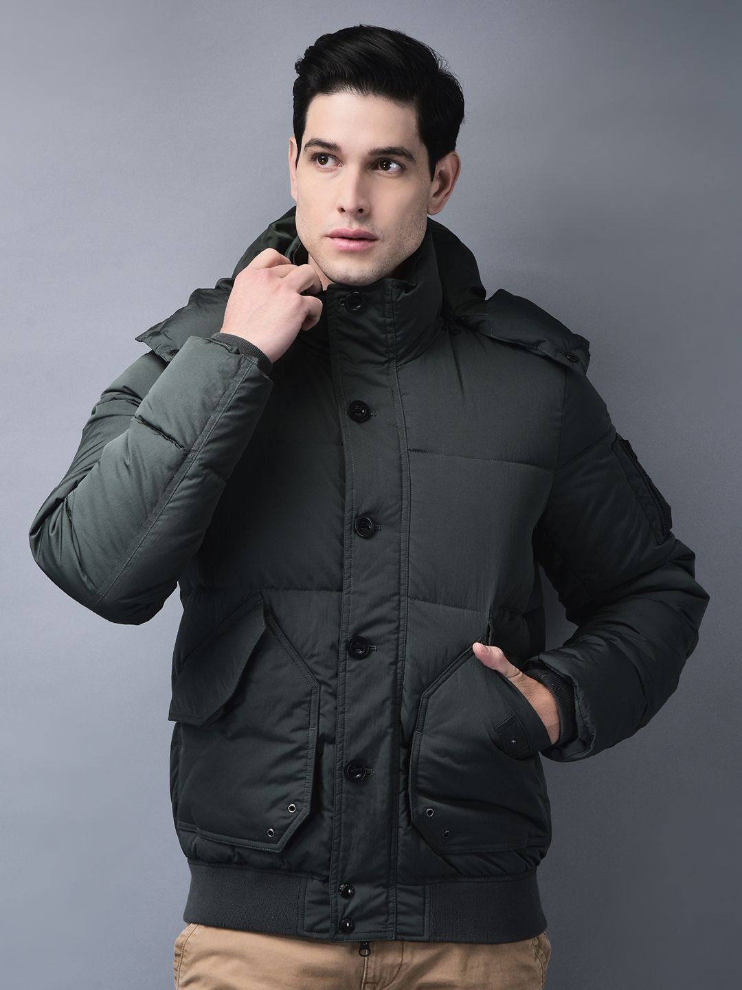 

Woodland Men Hooded Solid Casual Padded Jacket, Olive