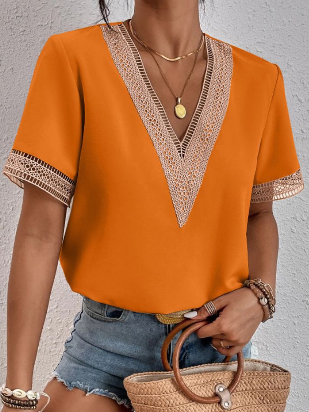 

StyleCast V-Neck Regular Top, Orange