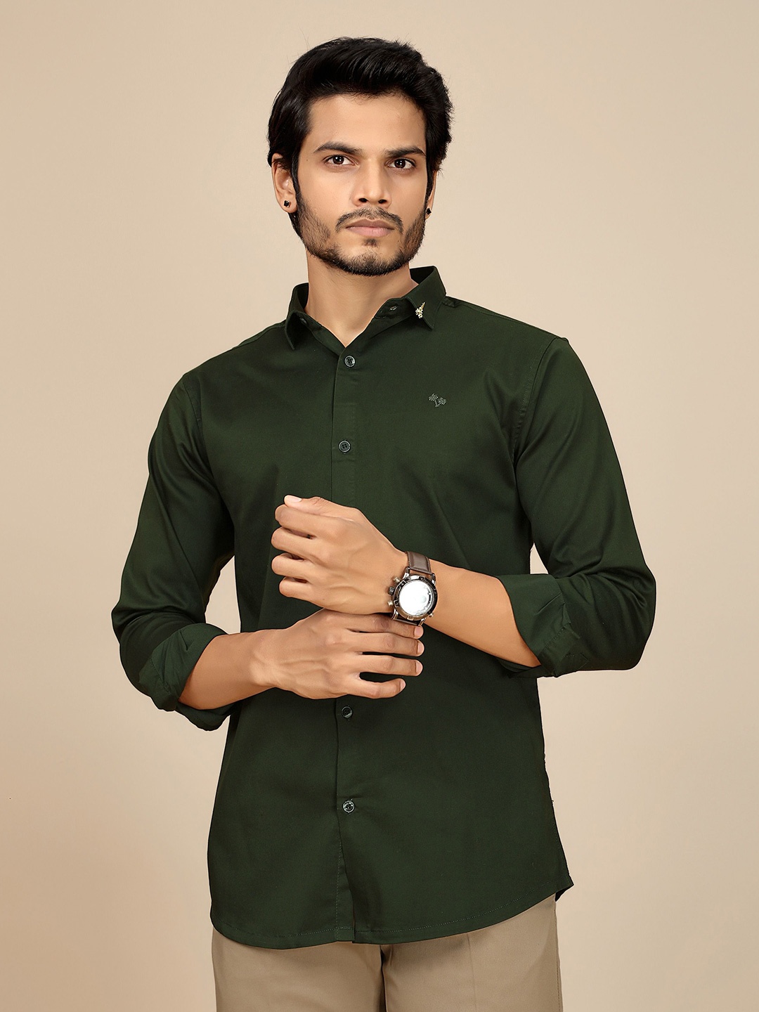 

JOSE N POSE Men Premium Tailored Fit Spread Collar Solid Satin Casual Shirt, Green