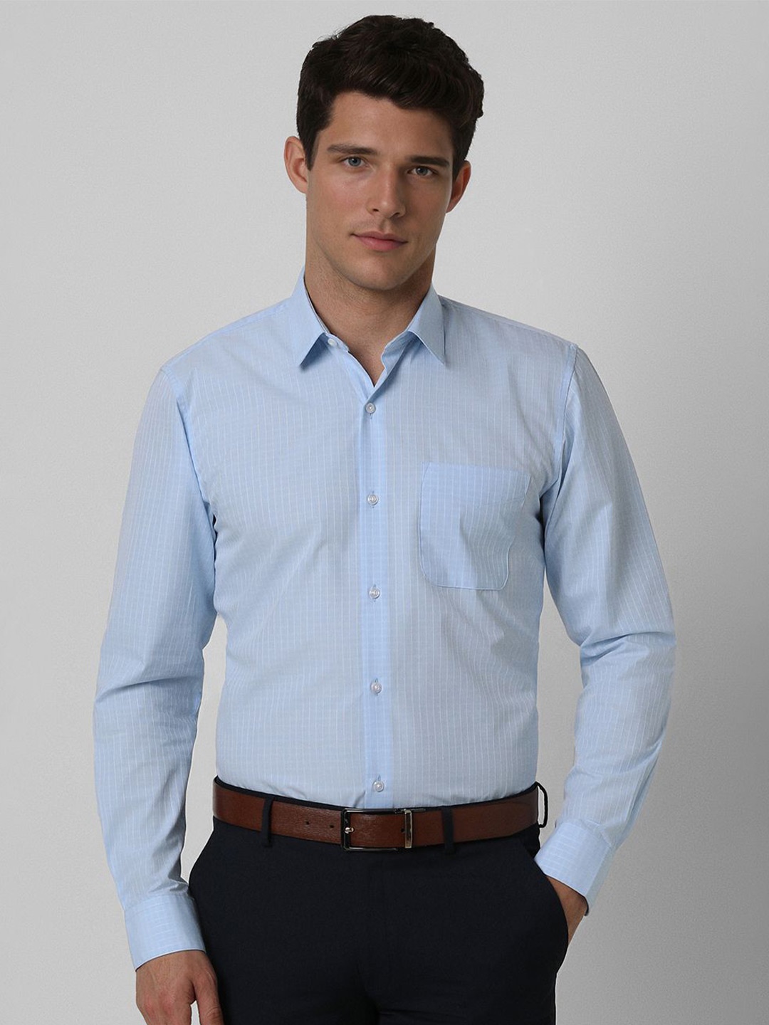 

Peter England Men Slim Fit Spread Collar Micro Checked Cotton Formal Shirt, Blue