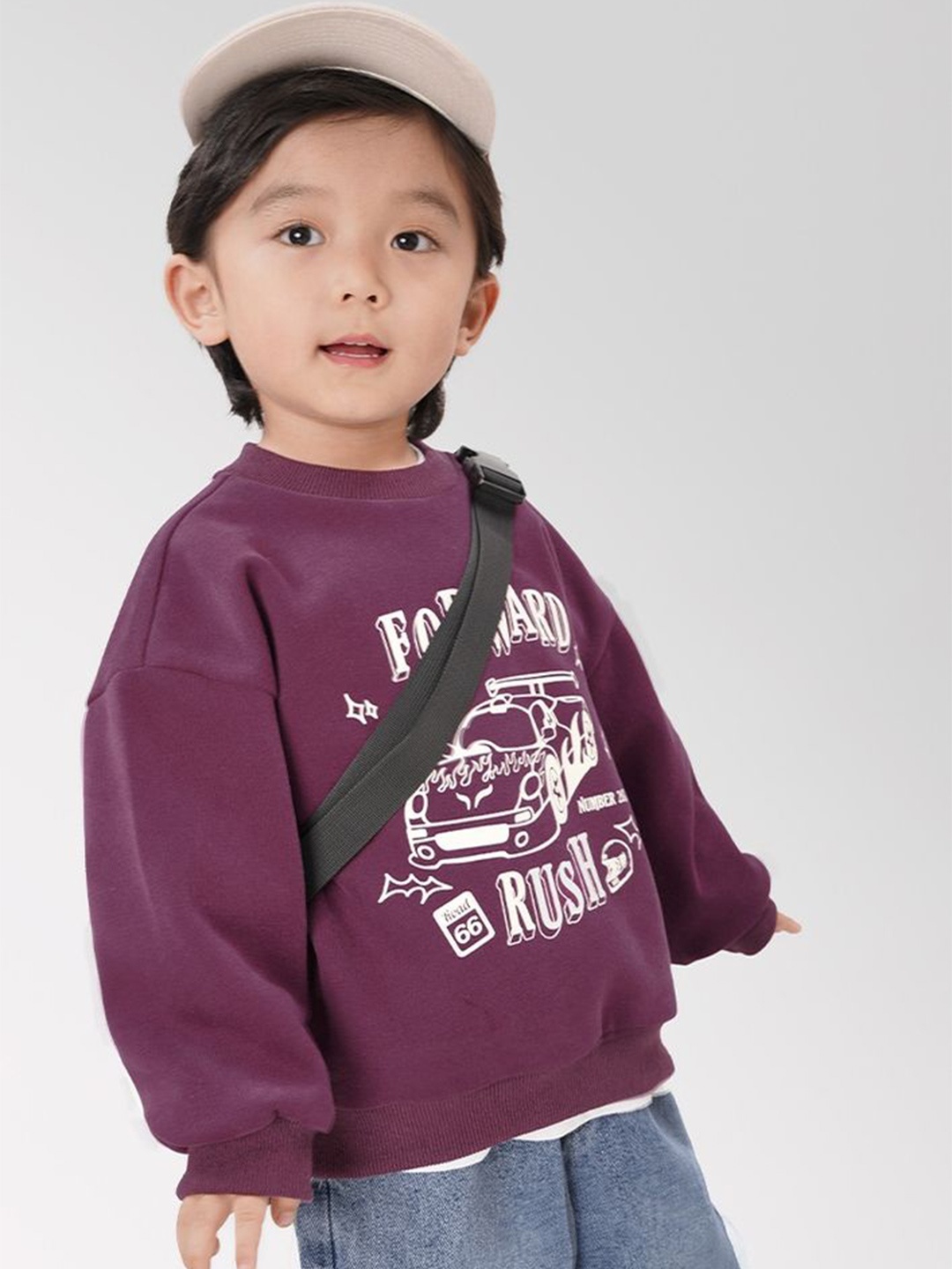 

LULU & SKY Boys Oversized Round Neck Sweatshirt, Purple