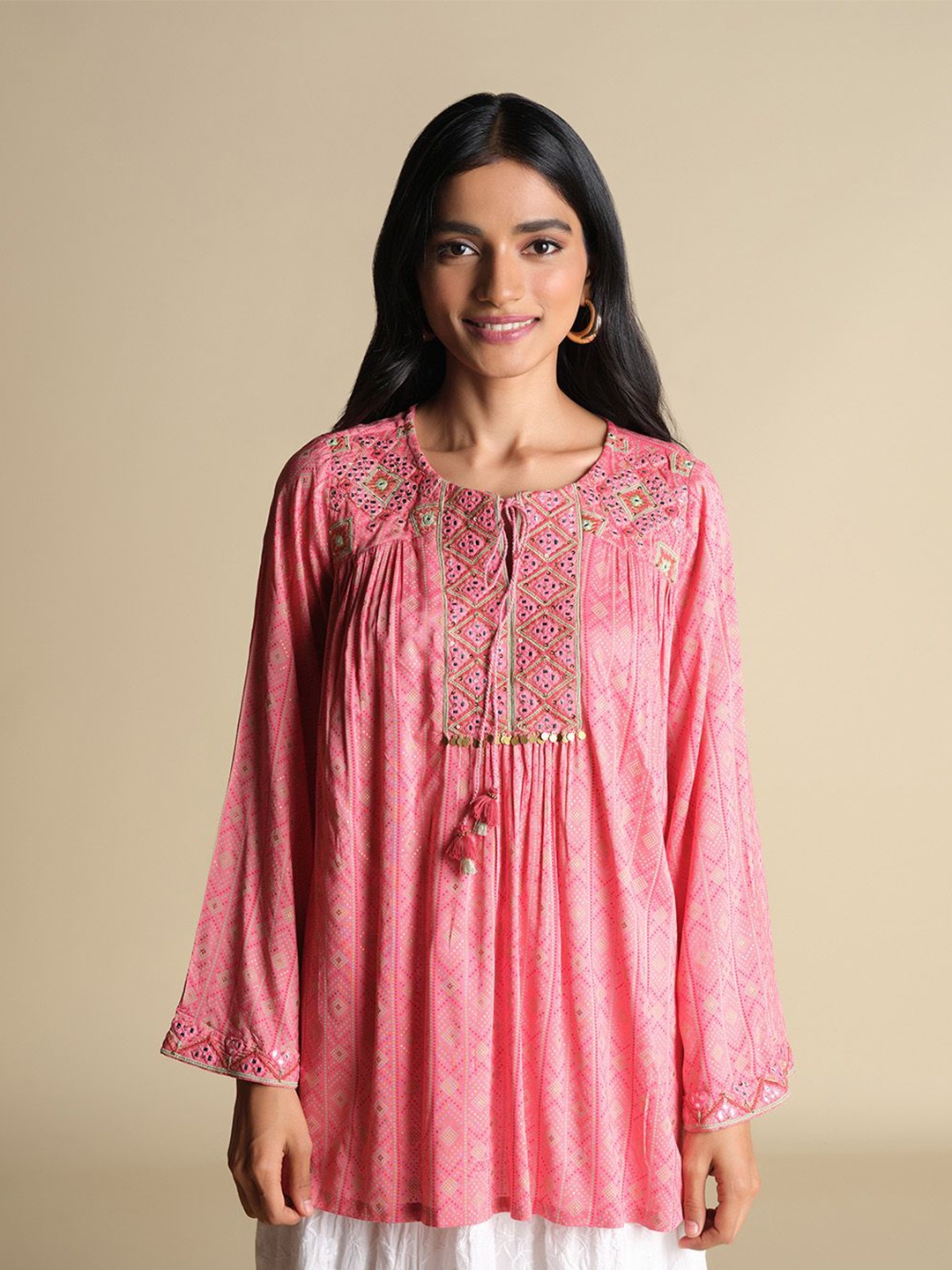 

Global Desi Women Embroidered Tunic, Pink