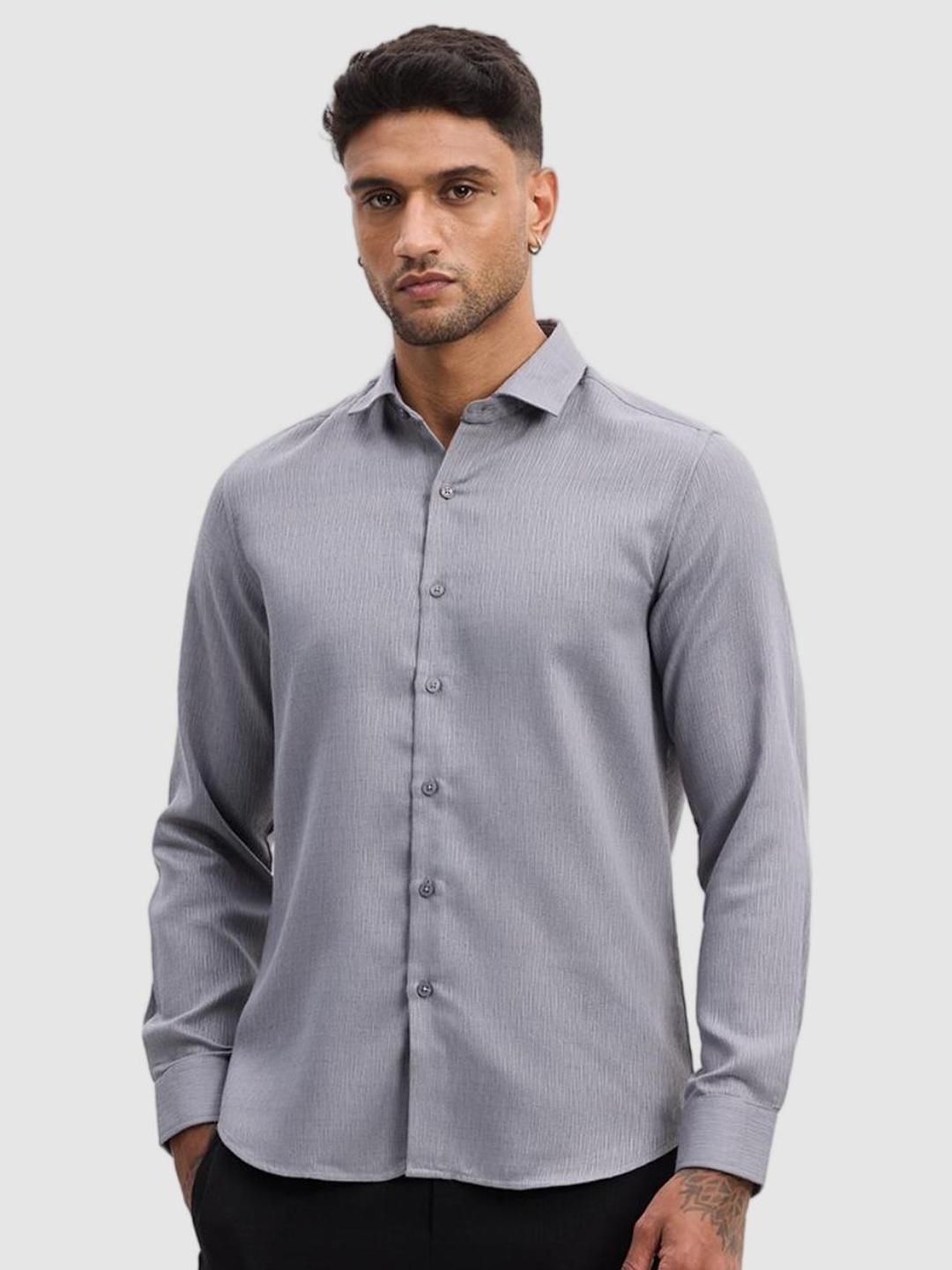 

Snitch Men Smart Fit Spread Collar Textured Casual Shirt, Grey