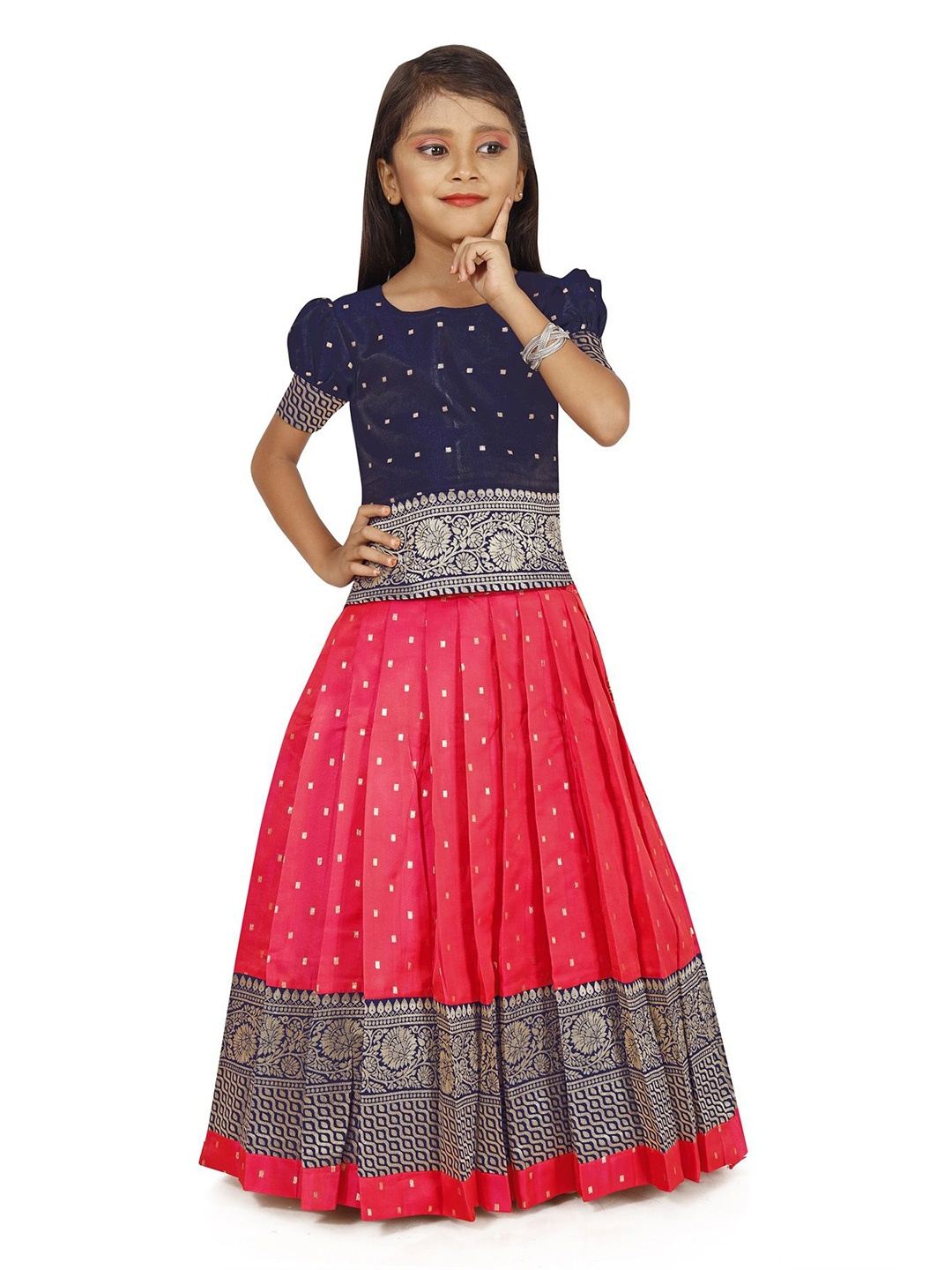 

FELIZ THE DESIGNER STUDIO Girls Ethnic Motifs Woven Design Ready to Wear Lehenga & Blouse, Pink