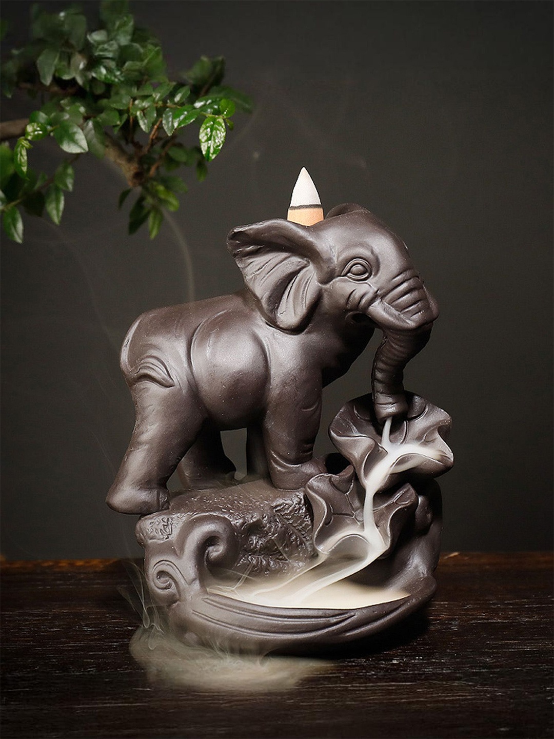 

Ekhasa Brown Textured Heat Resistant Ceramic Agarbatti Stand Backflow Smoke Fountain