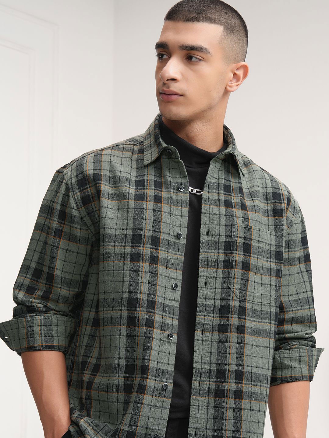 

HIGHLANDER Men Checked Relax Shirt, Olive