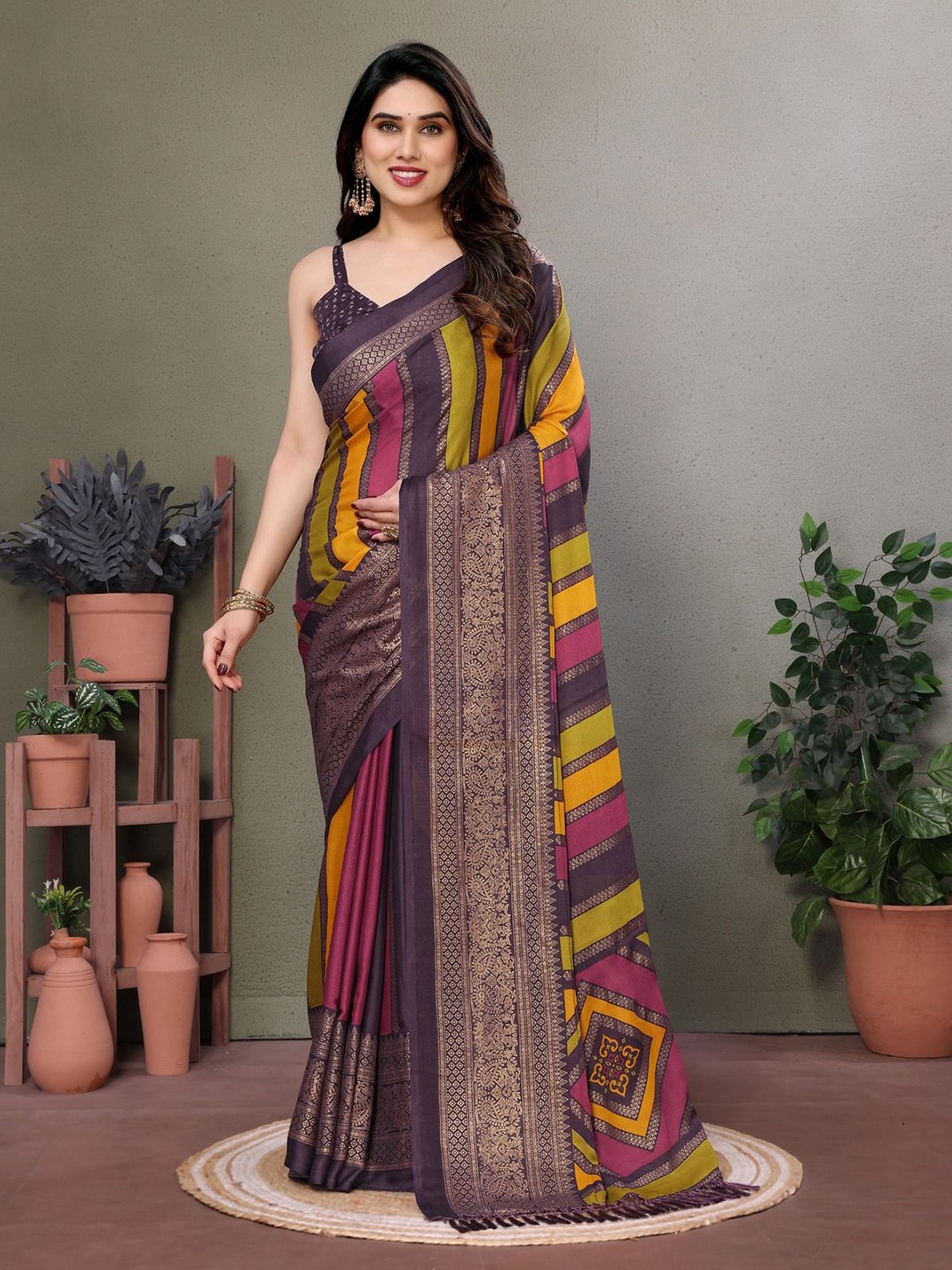 

DIKONA DESIGNER Leheriya Zari Pure Chiffon Saree, Purple