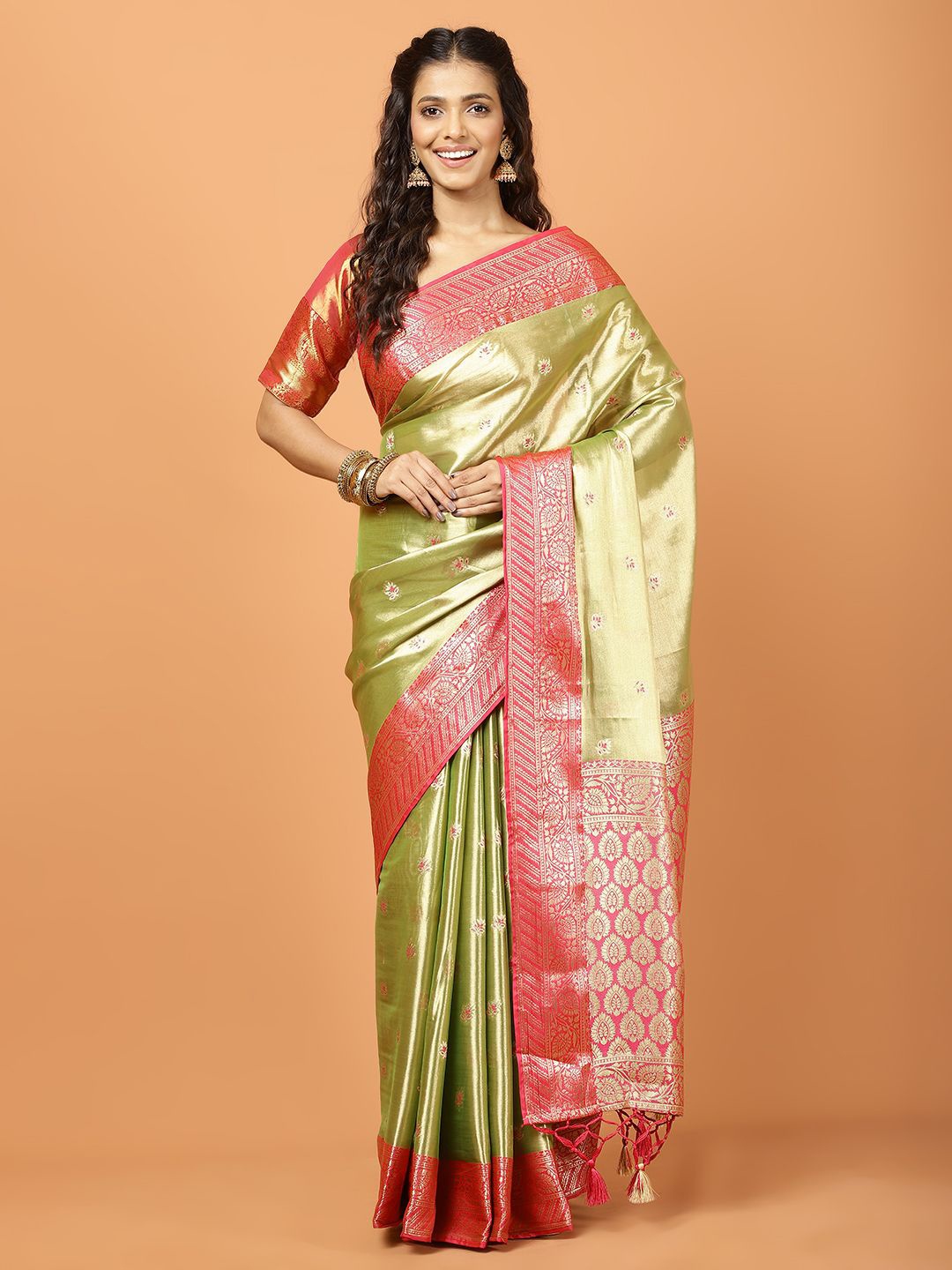 

Meena Bazaar Woven Design Zari Tissue Banarasi Saree, Green