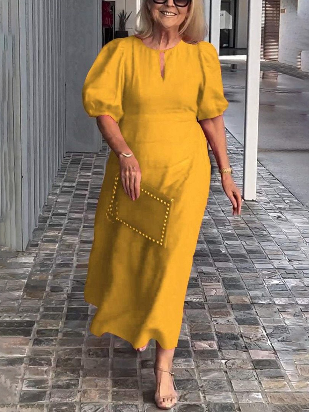 

StyleCast Women Keyhole Neck A-Line Midi Dress, Yellow