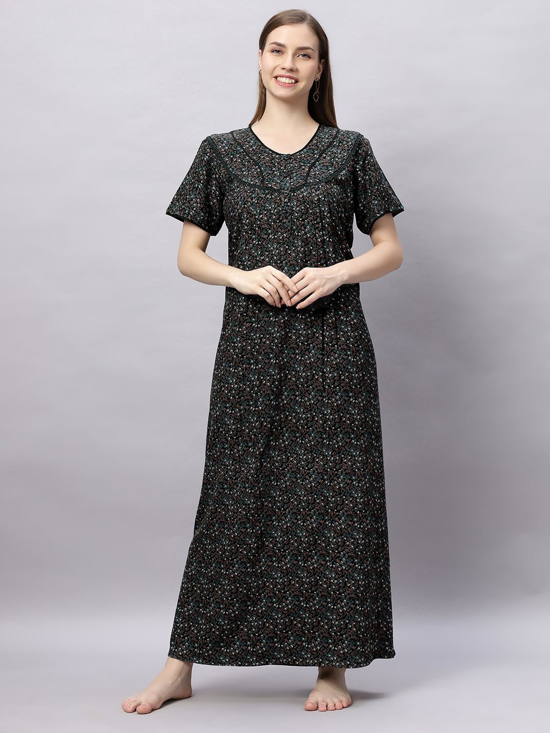 

QUIRA Women Printed Maxi Nightdress, Green