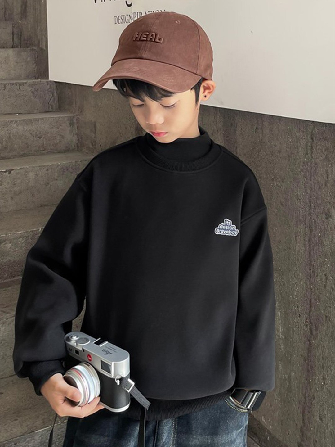 

LULU & SKY Boys High Neck Sweatshirt, Black