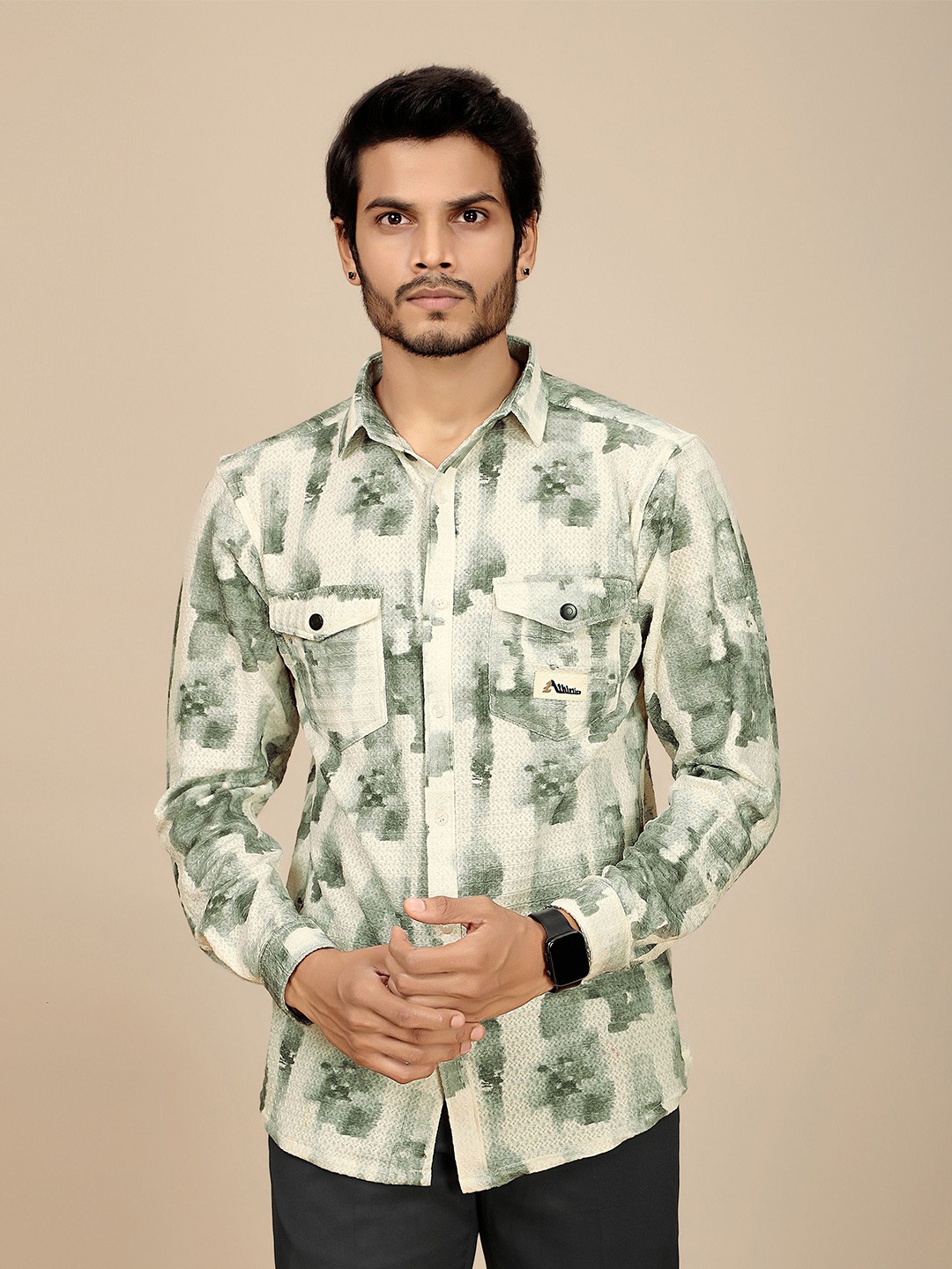 

JOSE N POSE Men Premium Tailored Fit Spread Collar Abstract Printed Casual Shirt, Off white