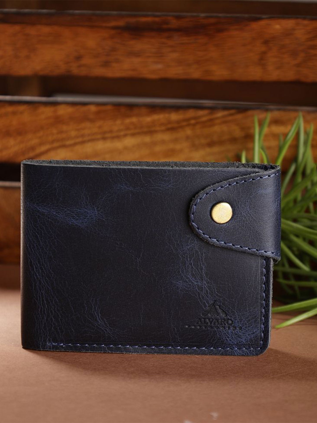 

Alvaro Castagnino Men Leather Two Fold Wallet, Navy blue