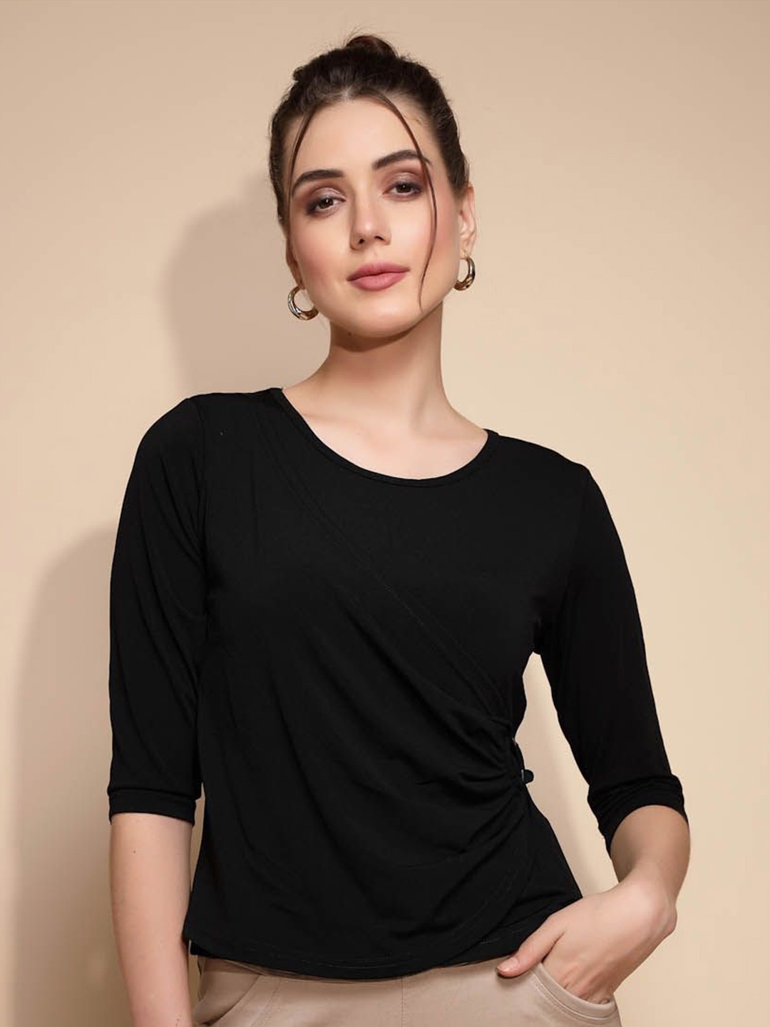 

Global Republic Women Round Neck Fitted Top, Black