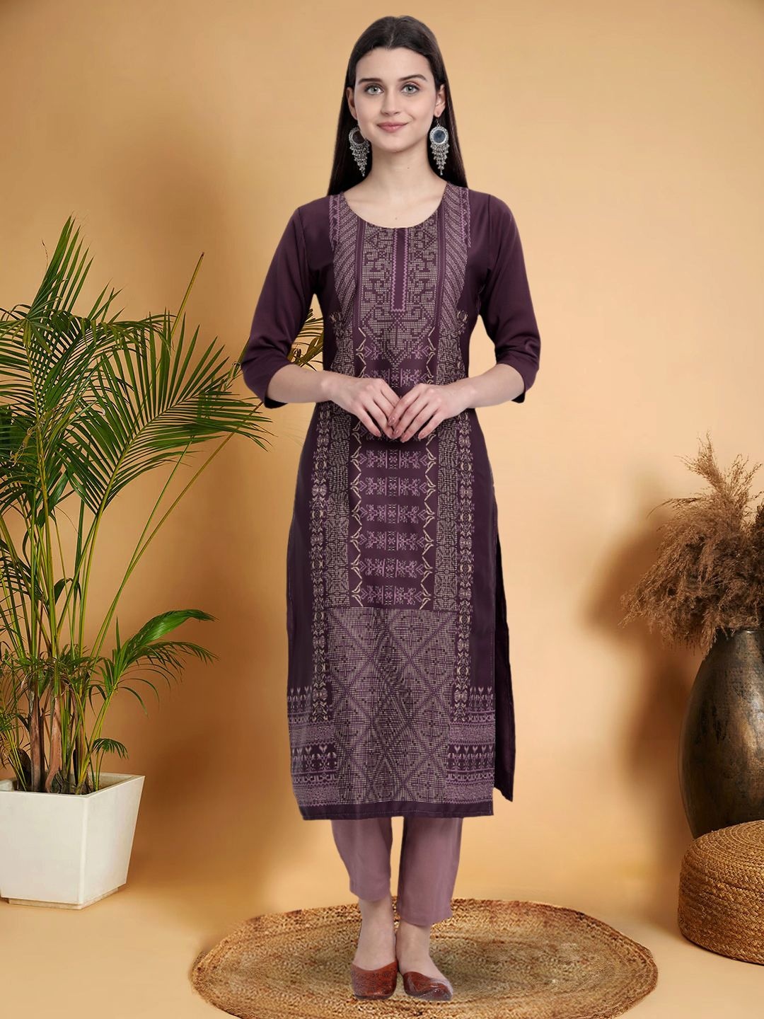 

7Threads Selection of 4 Ethnic Motifs Printed Round Neck Straight Kurtas, Black