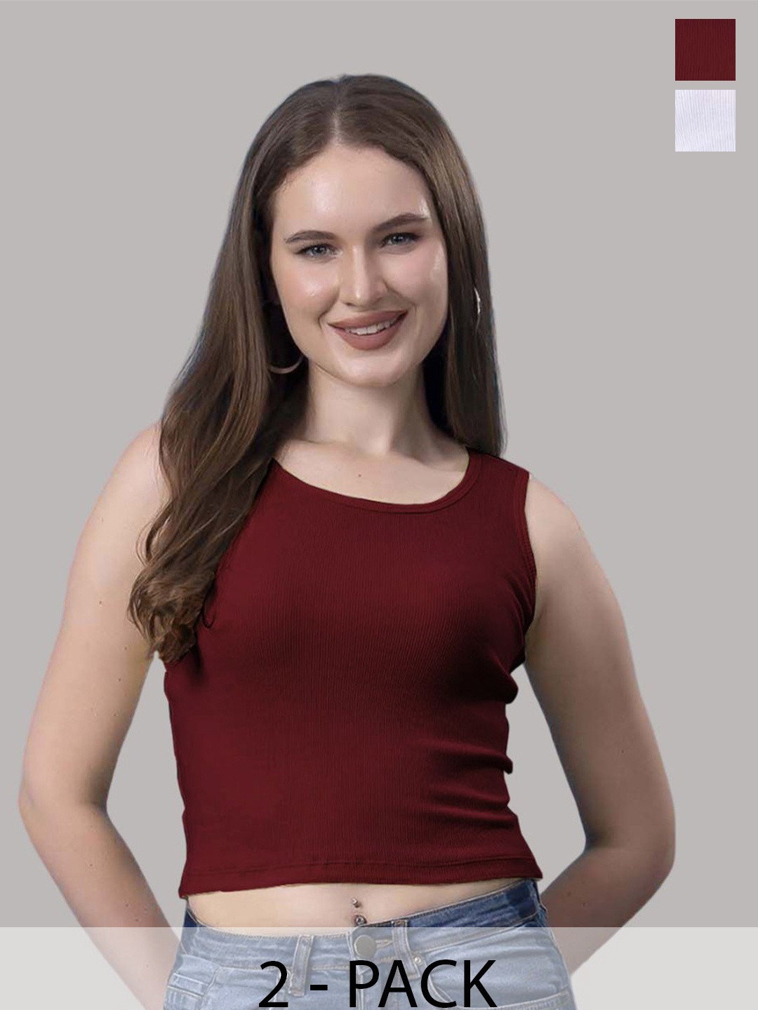 

Friskers Pack Of 2 Cotton Tank Crop Top, White